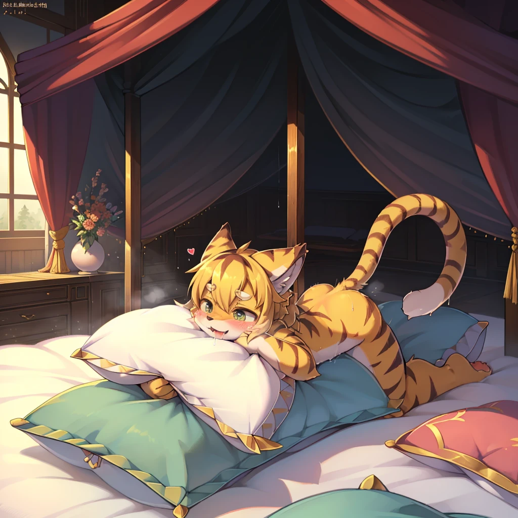 (masterpiece,best quality),my own, The Beast, , (适合任何Pillow背景的光影)), 穿着pajamas可爱女孩在Pillow上摆姿势 ,pajamas,Nature,, (blush),a smile,Pillow头,(很多Pillow),Soft cushion,(canopy bed),Soft pillow quotation,(Pillow损坏),很多Pillow,(Crotch rubbing),((Pillow驼峰)),(Pillow),(A tail),,(粉色Pillow),(Love around the protagonist),Steam,(Pillow头),(),(豪华Pillow),(Pillow),(palace),(Palace bedroom),(Pillow),柔软的Pillow,,(Classical European style bedroom ),(excited,shy person,Lack of expressiveness,),,pillow humping,mia,tiger tail,tiger ears,Tiger pattern,,Sweat,,Sweaty,Body swing,身体Shaking lines,Shaking lines,best quality, masterpiece, ((Maximum resolution)), artwork, ,,,(Interior of the palace),(In the bedroom at night),(Deluxe Rococo Canopy King Bed),On a big and spacious bed,(the 女孩 is lying on the bed),Before bedtime,,,Luxurious curtains with ornate ruffles and ribbons surround the bed,((((There are many pillows piled on the bed)))),Detail of Quilt,Detailed bed sheets,Ruffled Bed Skirt,Deep Bed,Background with depth,pajamas , ((((大量的Pillow)))),peeing,squatting,water,urine,Shaking lines,wetting pillows,Flowing liquid,Violent body shaking,剧烈Shaking lines,详细的软Pillow,,(女孩正躺在许多柔软的Pillow上,周围有许多Pillow),(Pillow上有液体),Sweat,saliva,Splashing urine,Pillow上和床上有水迹
