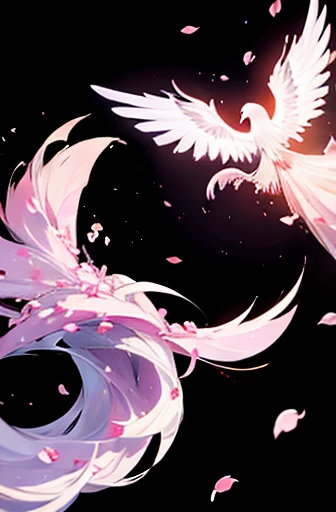 Ice Phoenix,Black Background,Cherry blossom petals are falling