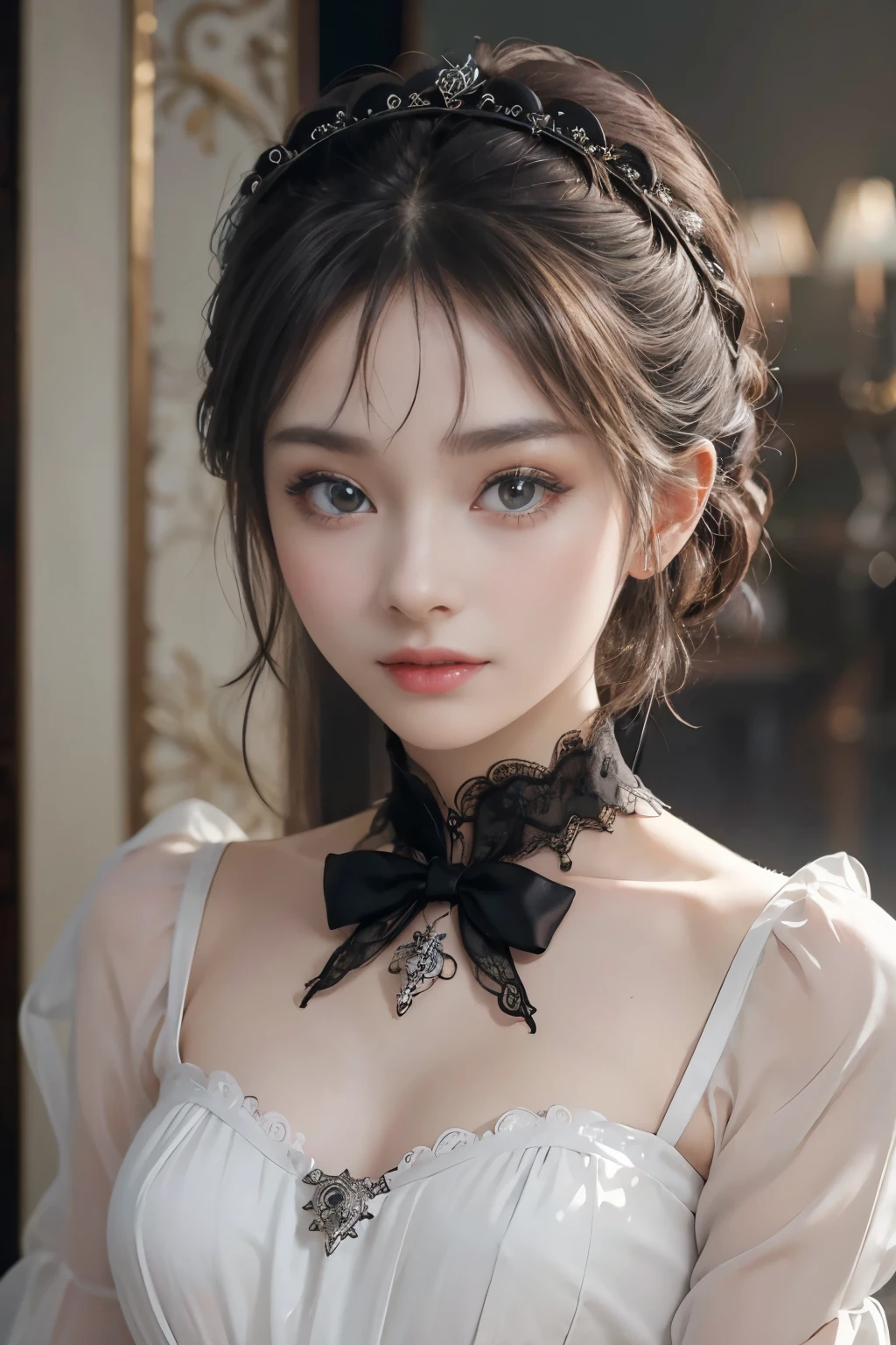 8k、 (Sexy Costumes), Enchanting Girl, Very detailed,Audrey Hepburn, Exquisite decorative details 、Pastel tones 、 More about Gothic Lolita 、 Very intricate details 、 Realistic Light