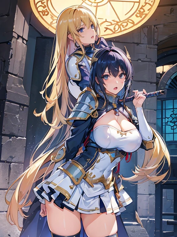 (((from below))),solo,4k, 8K, High resolution, On the table:1.2), Extremely detailed, (Practical, Realismです, Realism:1.37), Mature woman,  Quiet woman, Our Lady,Mother,Sexy stunner,Inside a luxurious castle,On the table, best quality, Ultra-fine,Maximum resolution, Very detailed, ((A female knight stands,Paladin,Valkyrie Armor,Knee socks,White,mini skirt)),cleavage,(((Full breasts,)))(((Large Breasts))) (((Cleavage))),Face it happily, open mouth,A blonde,permanent,Cowboy shooting,Attractive thighs,The skirt flaps in the strong wind,Shy,One side equipped with a sword&#39;Small boat,