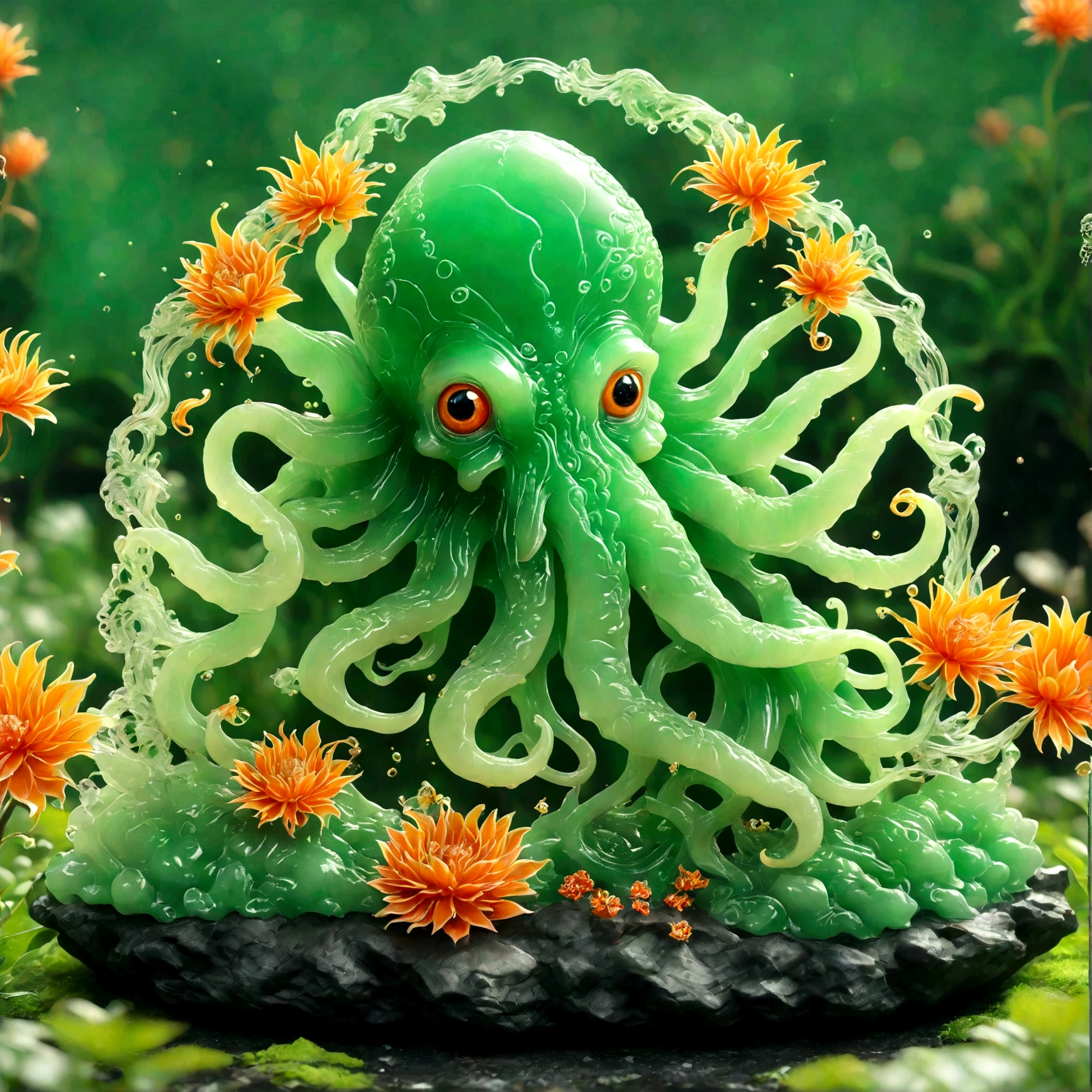 best quality, very good, 16K, ridiculous, Extremely detailed, Lovely(((Cthulhu:1.3))),Made of transparent boiling lava, Background grassland((A masterpiece full of fantasy elements))), ((best quality)), ((Intricate details))(8k)