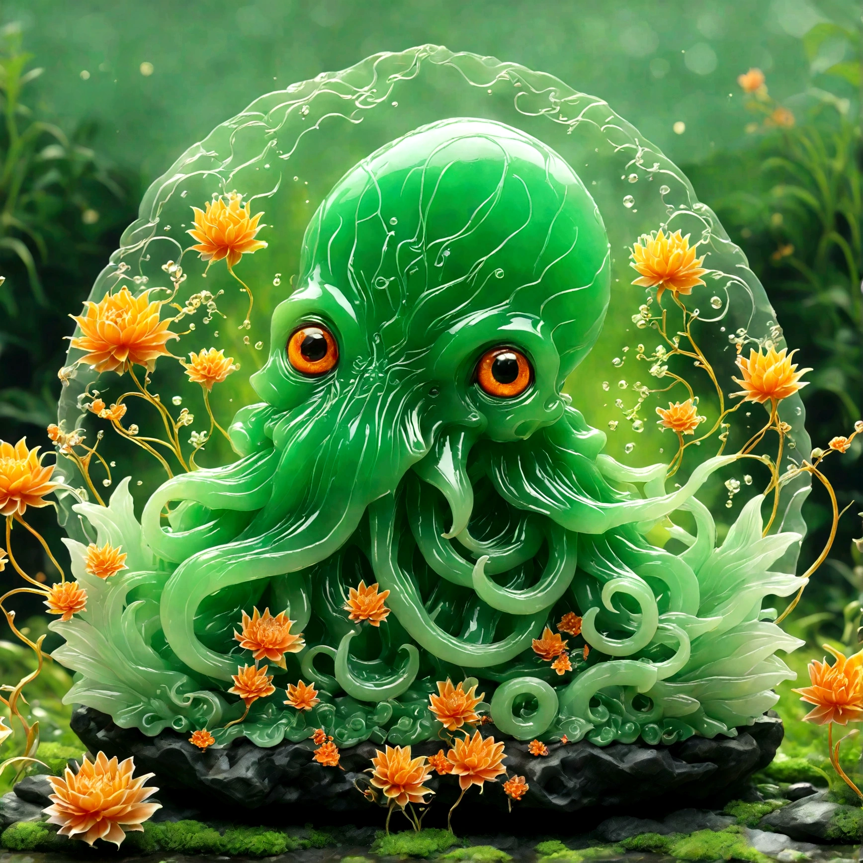 best quality, very good, 16K, ridiculous, Extremely detailed, Lovely(((Cthulhu:1.3))),Made of transparent boiling lava, Background grassland((A masterpiece full of fantasy elements))), ((best quality)), ((Intricate details))(8k)