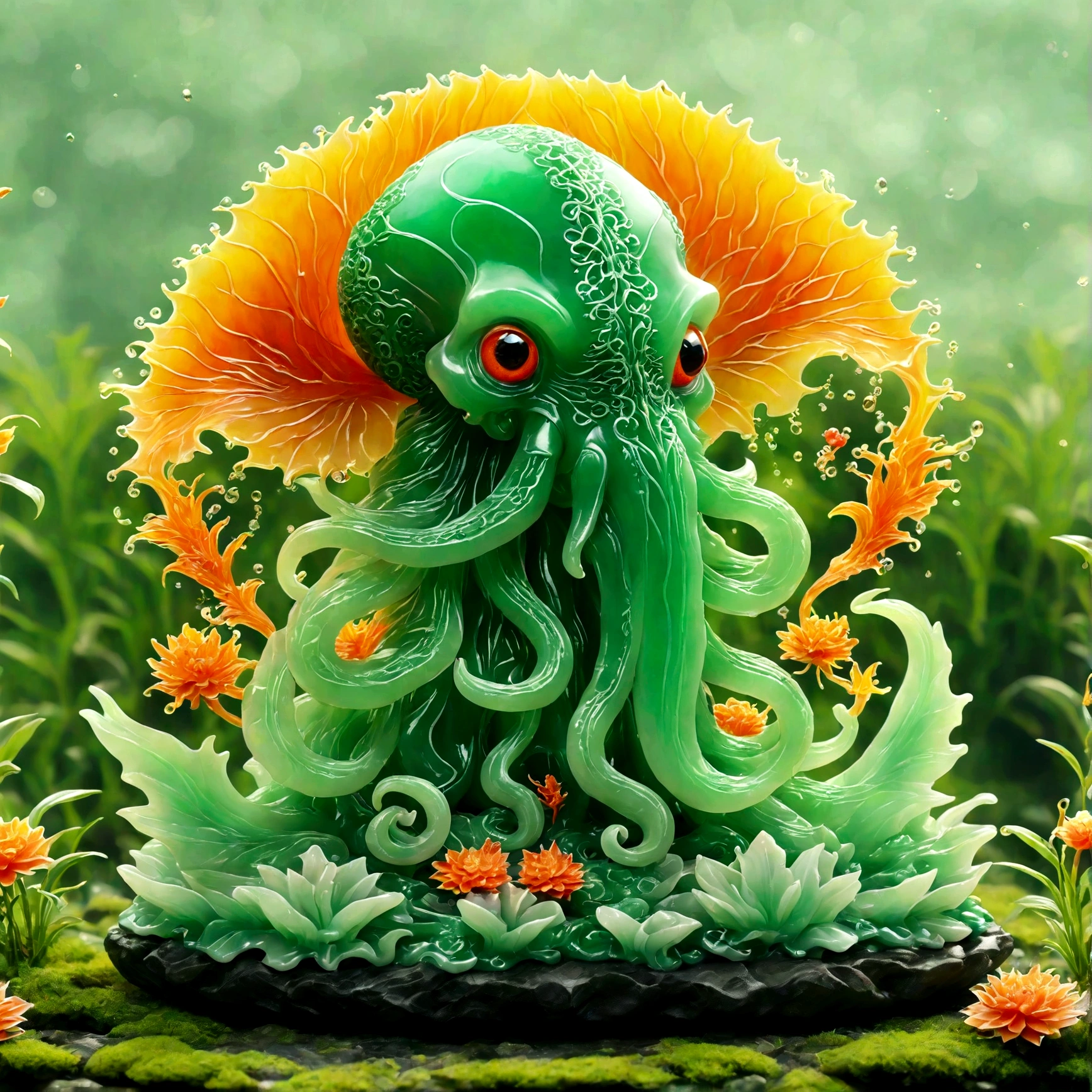best quality, very good, 16K, ridiculous, Extremely detailed, Lovely(((Cthulhu:1.3)))，Made of transparent boiling lava, Background grassland（（A masterpiece full of fantasy elements）））， （（best quality））， （（Intricate details））（8k）