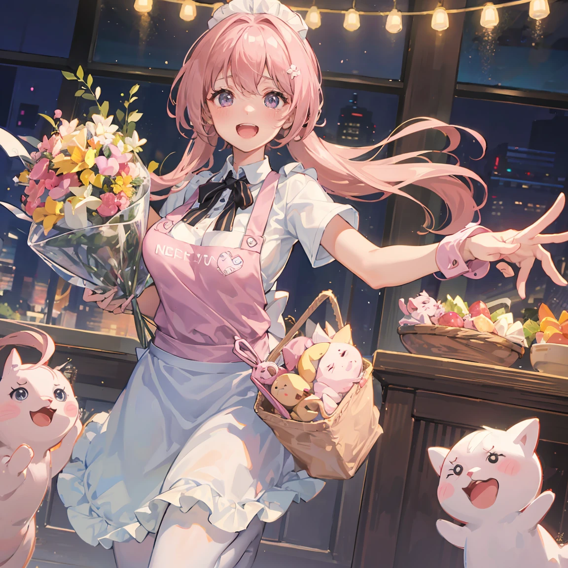 Big Tits Girls（Wear an apron）sing，There are many piglets around（pink）