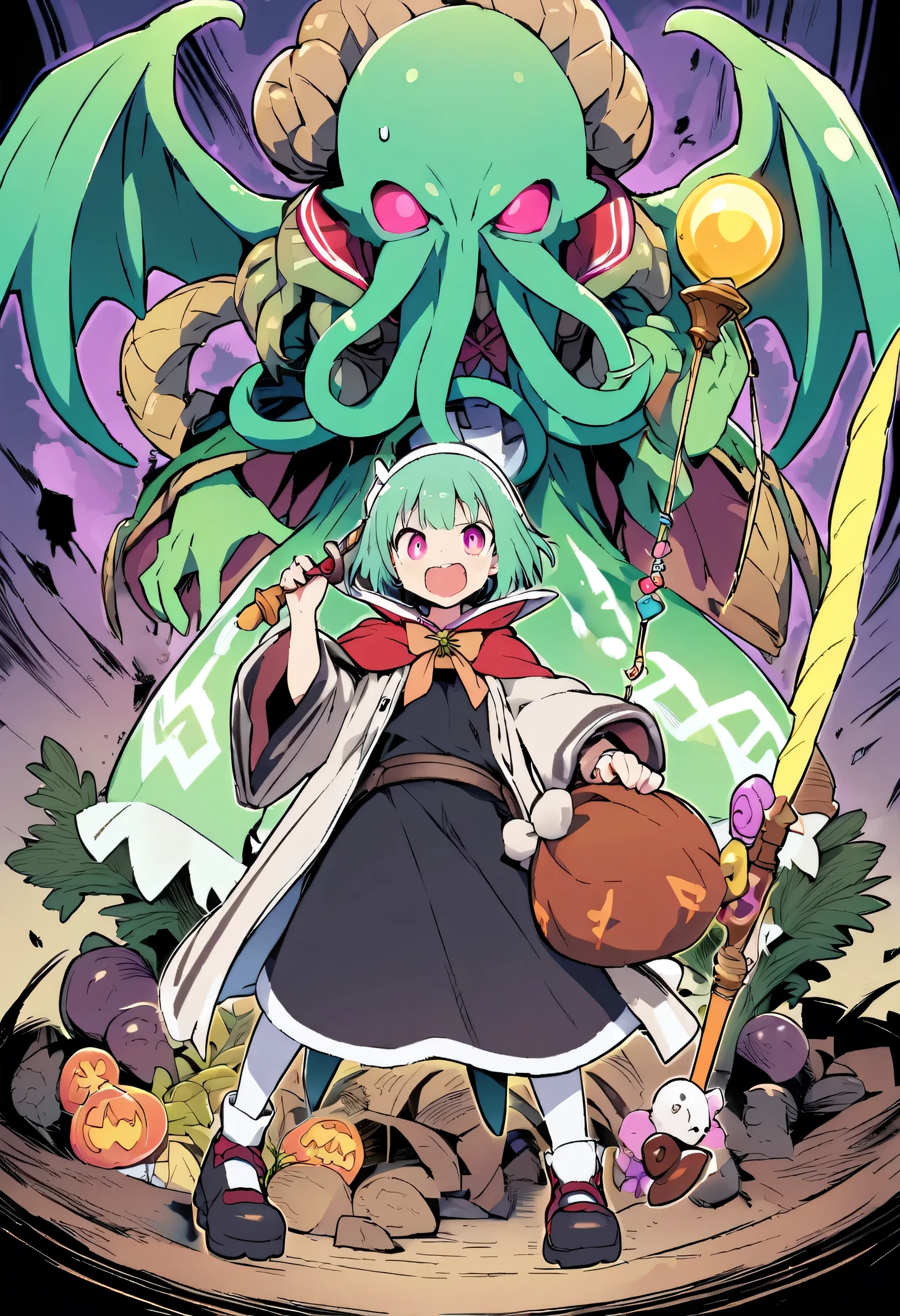 ((Takoyaki shop))、((Takoyaki:1.3))((The entire staff ate all of Cthulhu:1.3)),、