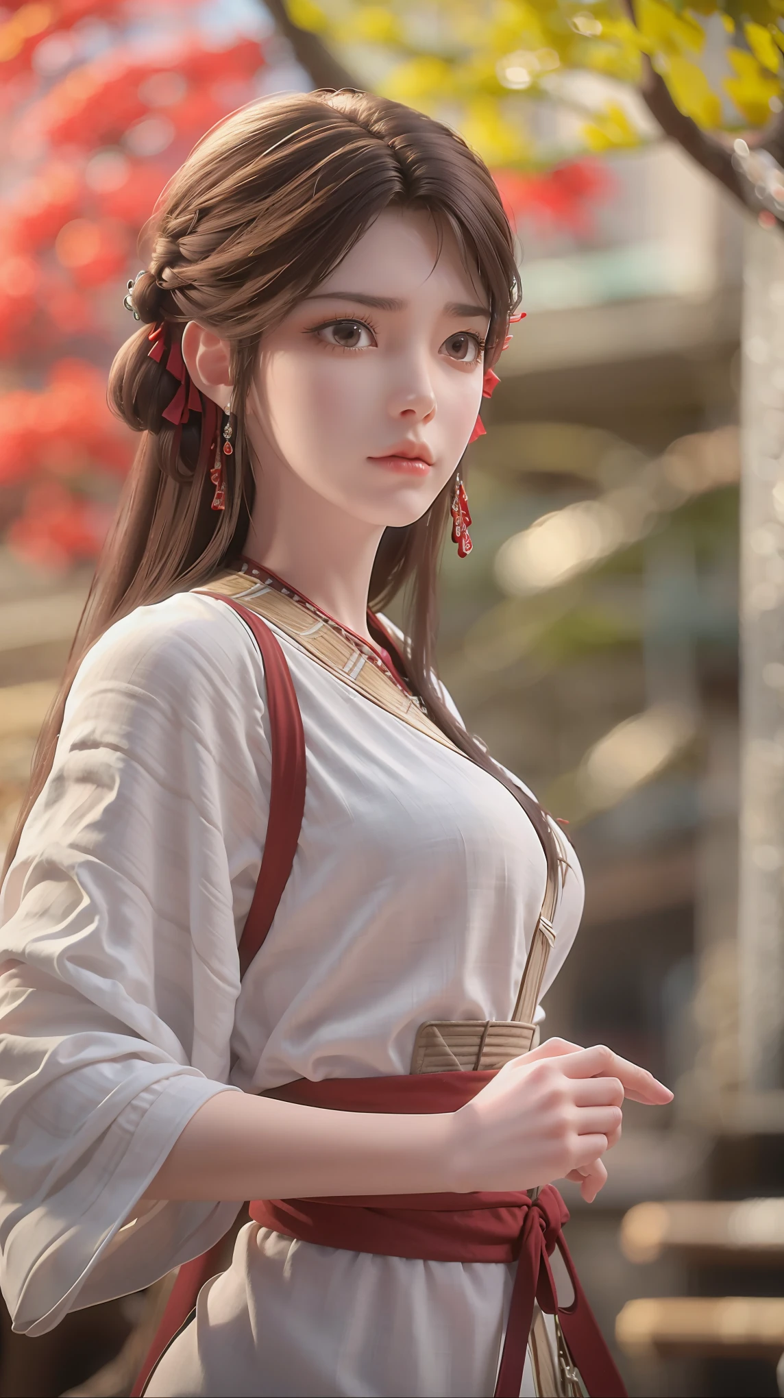 a beautiful young asian woman wearing a white dress, standing on a wooden floor, graceful pose, serene expression, flawless skin, long eyelashes, detailed eyes and lips, delicate facial features, cinematic lighting, natural sunlight, warm color tones, soft focus, high quality, hyper detailed, photorealistic, studio lighting, extremely detailed, 8k, masterpiece, portrait, beautiful asian girl