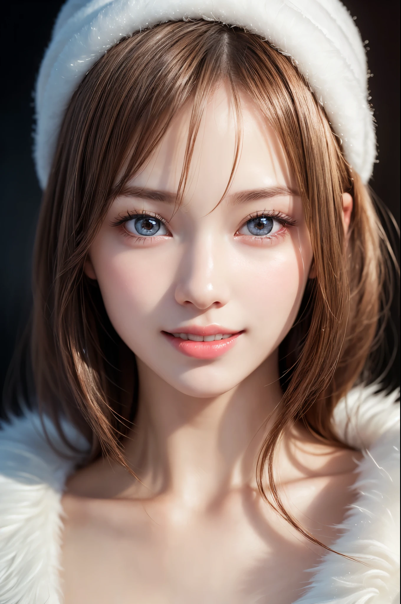 (One girl), alone, very cute, Great face and eyes, (Beautiful lovely smile), (Highly detailed beautiful face), Bright and shiny lips, (highest quality:1.4), (Super detailed), (Surreal, Photorealistic:1.37), Beautiful white skin, (Soft and fluffy), Highly detailed CG synthesis 8k wallpaper, RAW Photos, Professional photography, Cinema Lighting,