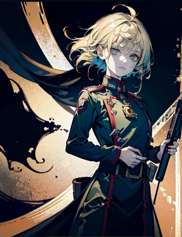 1woman, tough, cool, tall, mature, dirty blonde hair, pitch black eyes, tomboy, wearing military uniform, space marine, isolated on completely pitch black background, high res, ultrasharp, 8K, masterpiece, looking at viewer, HDR, sharp focus, absurdres, bokeh, best quality,(illustration:1.2),(ultra-detailed),hyper details,(delicate detailed), (intricate details), (cinematic light,best quality Backlights), clear line, from below,perfect body