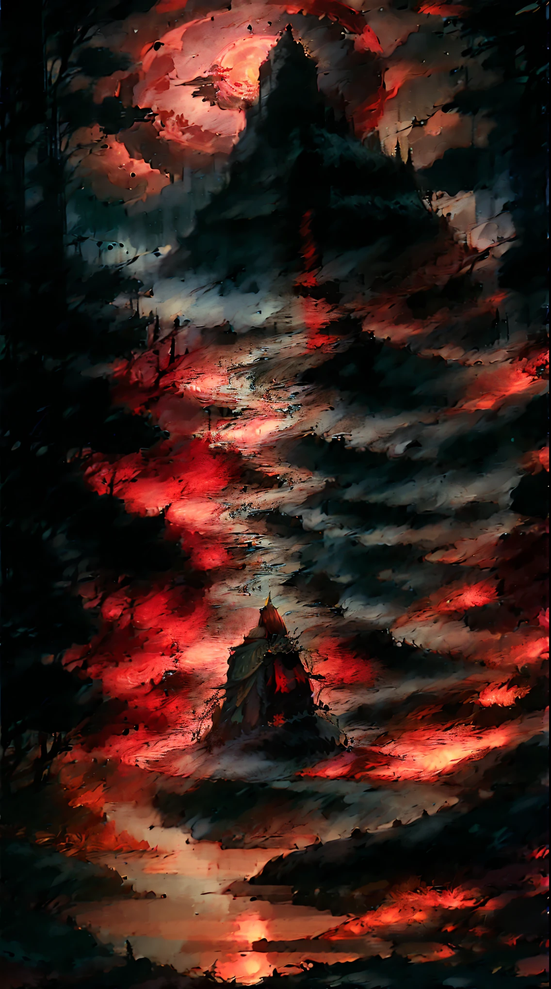 a painting of a swirling vortex floating in a forest with a full moon, dark fantasy style art, praise the giant green moon, an ominous fantasy illustration, dark fantasy artwork, epic green - green moonlight, green moon, dark fantasy illustration, during a green moon, fantasy art style, anime epic artwork, in style of dark fantasy art, fantasy dark art, green moon background