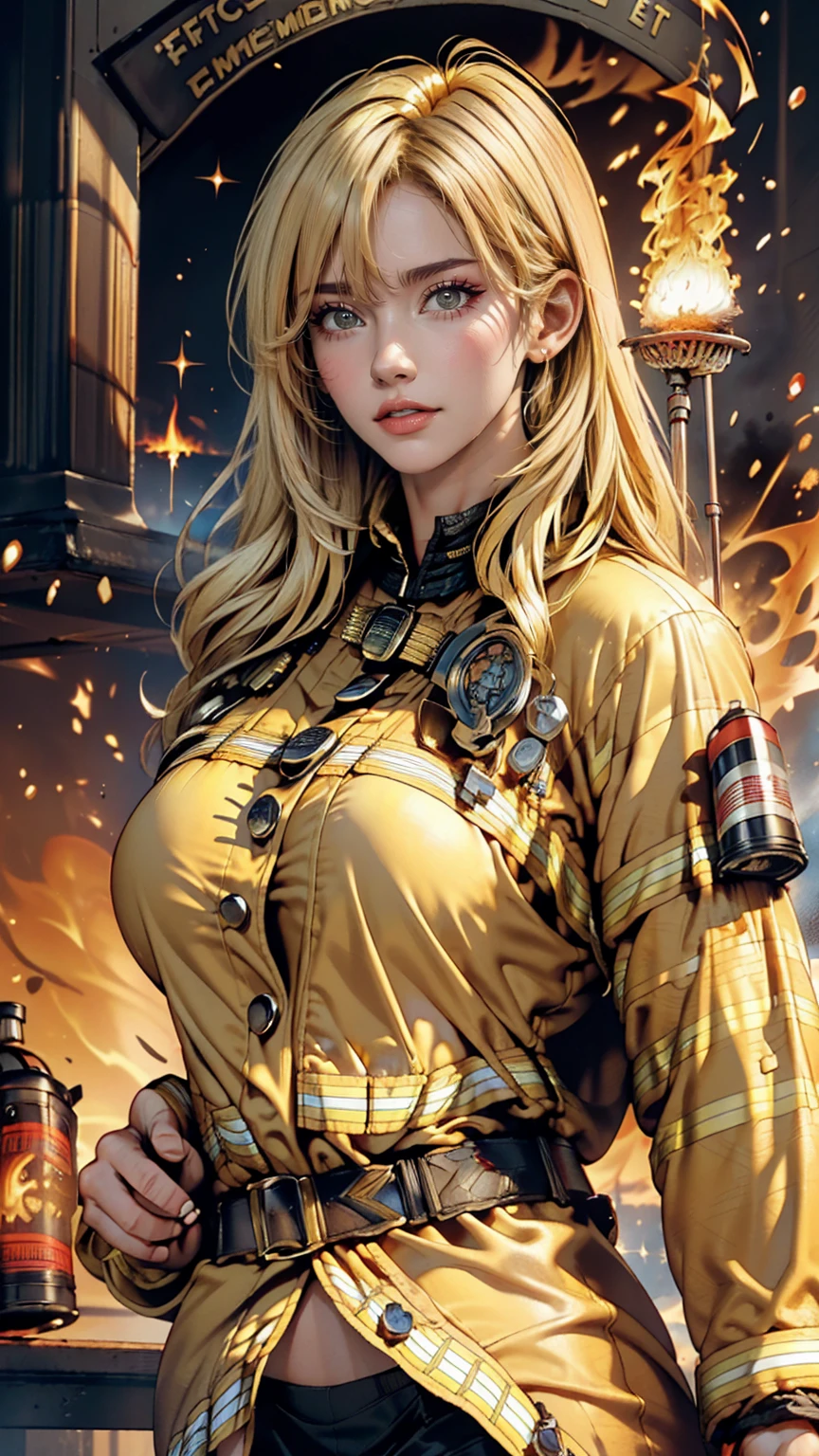 masterpiece, highest quality, (Beautiful Face: 1.1), (Realistic: 1.5) (Blonde Witch, Marisha Becker, 30-year-old woman, Fire Magic: 1.3), Upper Body