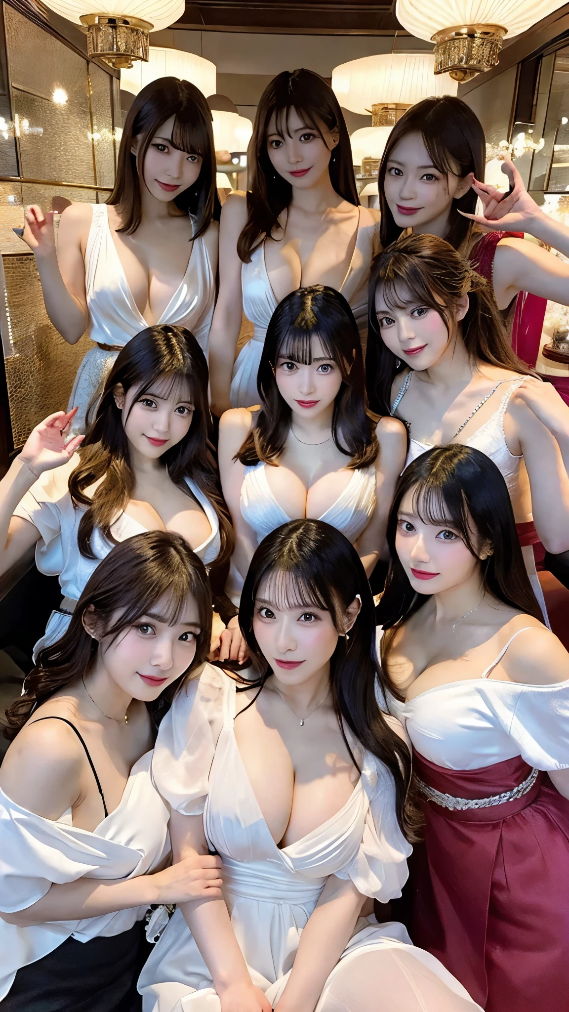 (((Group photo of Japanese baby-faced super-busty porn actresses)))、Everyone has a different style and hairstyle, but they&#39;re all beautiful.、((They are all tall and have breasts bigger than their lewd faces..))、Various sexual poses、They all have big breasts、Wearing a white turtleneck sleeveless knit sweater、A room filled with the smell of semen、((Everyone highlights their big super breasts))、(((Everyone、The whole body is wet with a large amount of realistic semen:2.25))