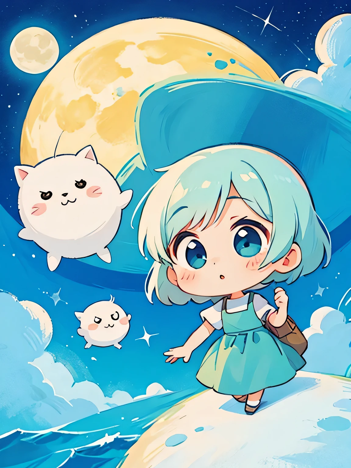 Tove Jansson style, Kawaii Design, The most beautiful girl of all time、chibi, Moon