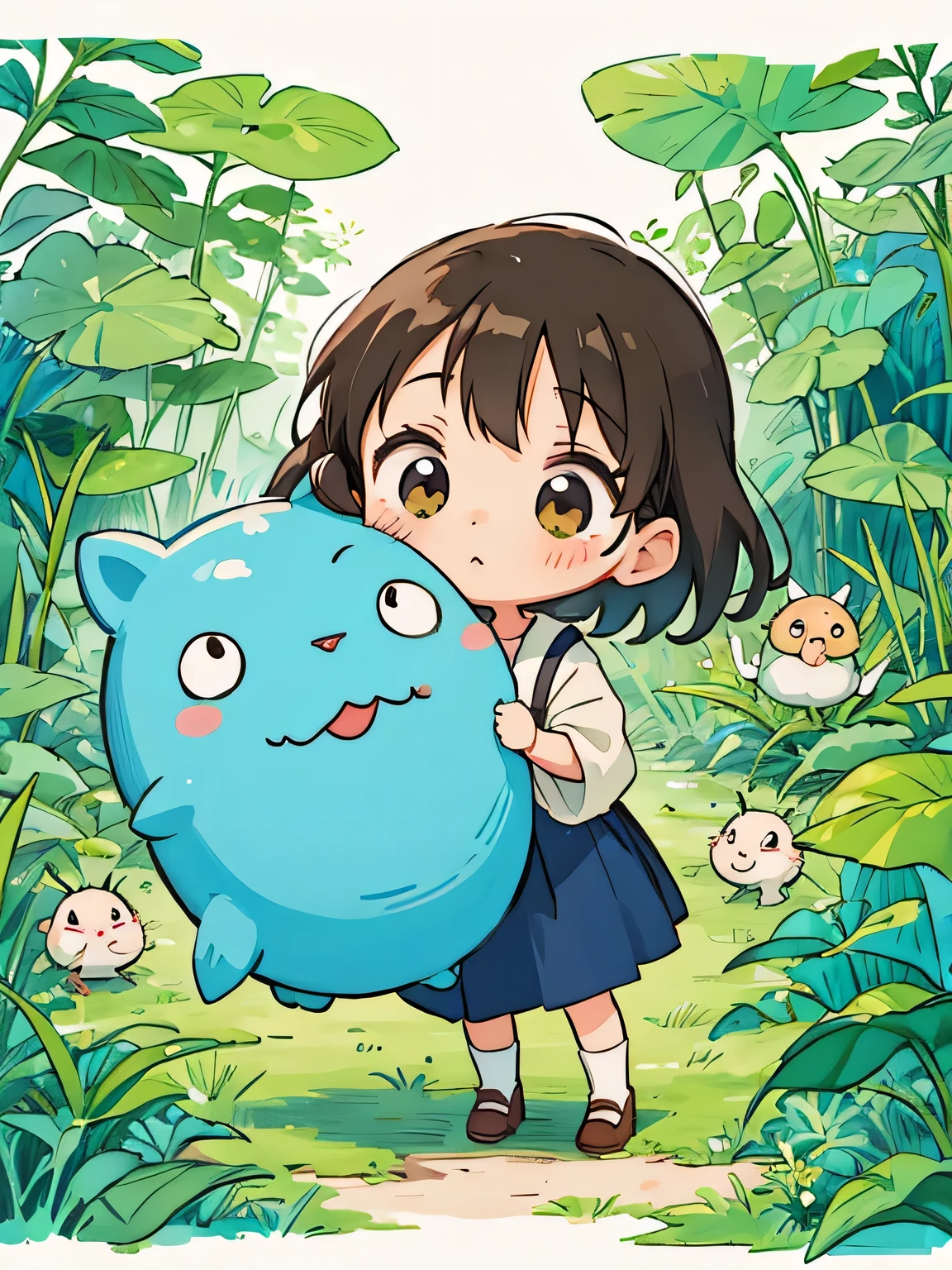 Hayao Miyazaki style, Kawaii Design, most beautiful girl ever、Chibi, Hit in the head by a monster