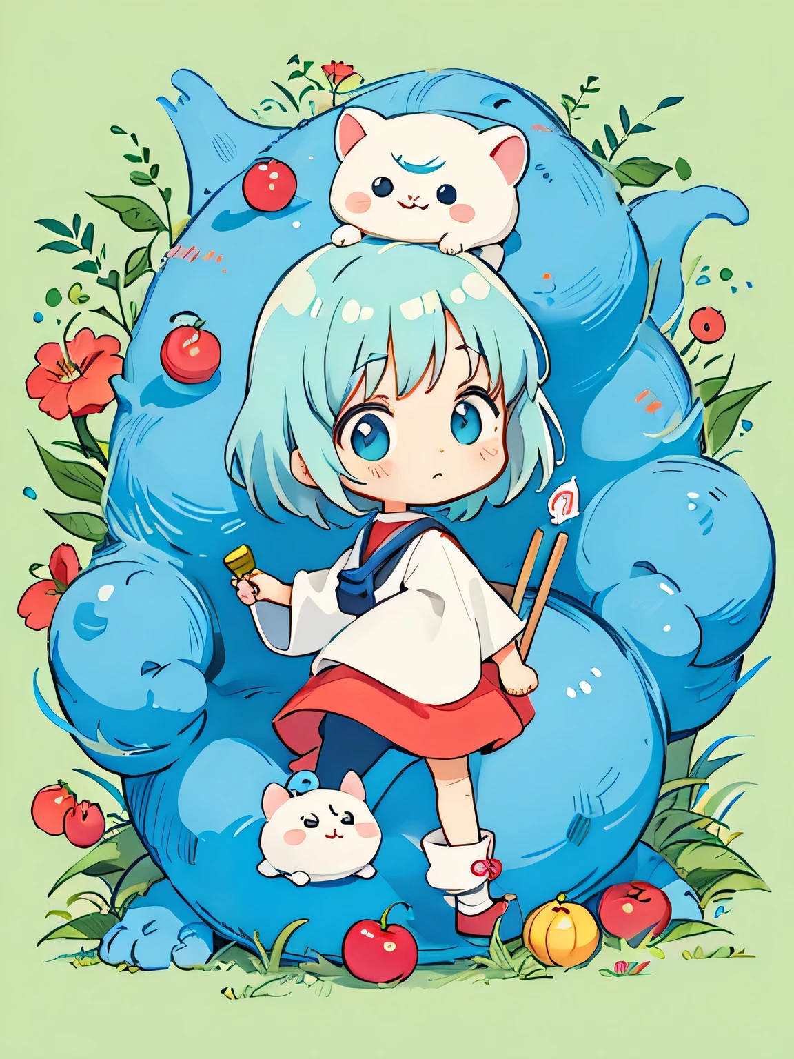 Hayao Miyazaki style, Kawaii Design, most beautiful girl ever、Chibi, Hit in the head by a monster