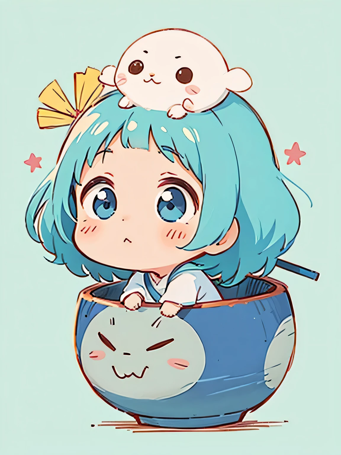 Hayao Miyazaki style, Kawaii Design, most beautiful girl ever、Chibi, president, Cute alien hits me on the head