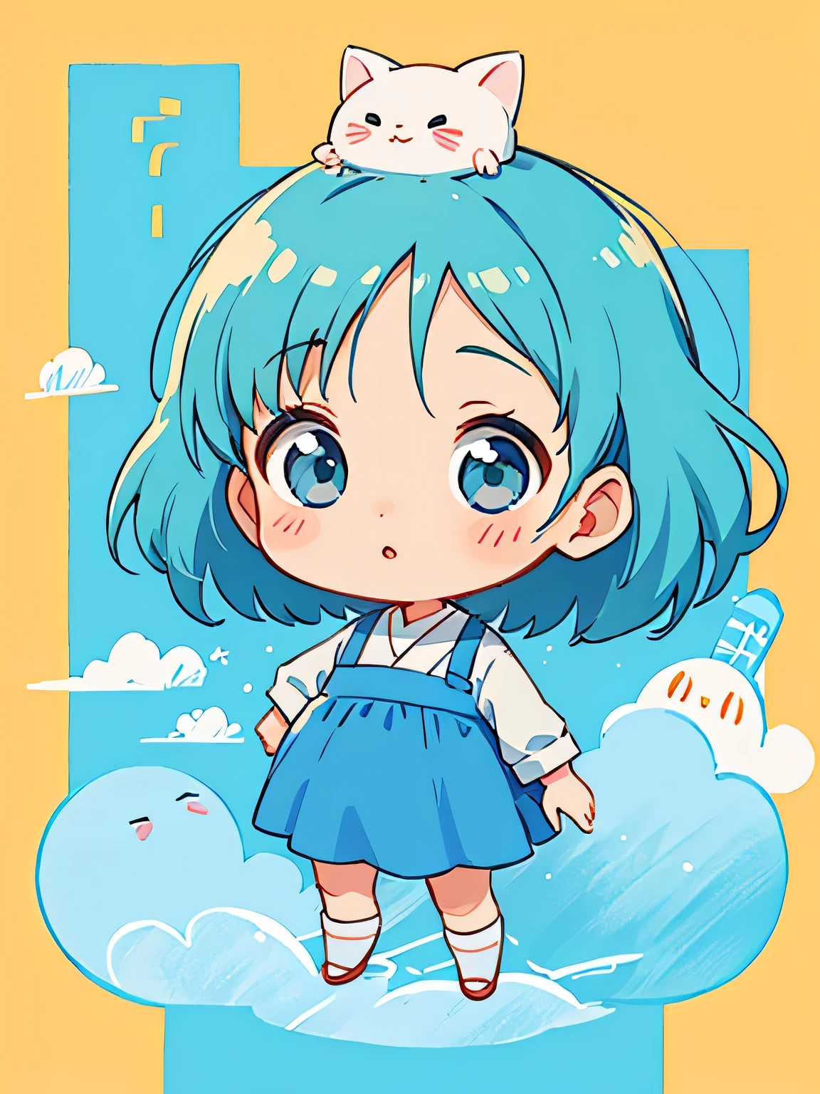 Hayao Miyazaki style, Kawaii Design, most beautiful girl ever、Chibi, president, Cute alien hits me on the head