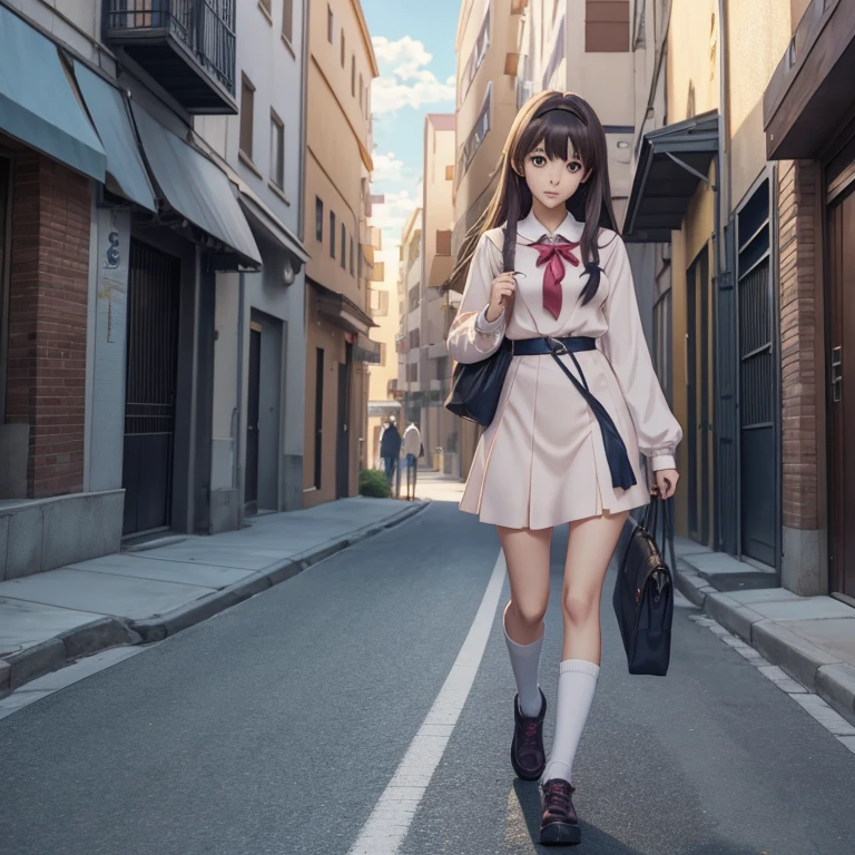 anime girl walking down a street in a , smooth anime cg art, anime visual of a cute girl, beautiful anime high school girl, realistic anime 3 d style, an anime girl, visual novel key visual, visual novel cg, young anime girl, painted in anime painter studio, realistic young anime girl, realistic , realistic anime artstyle