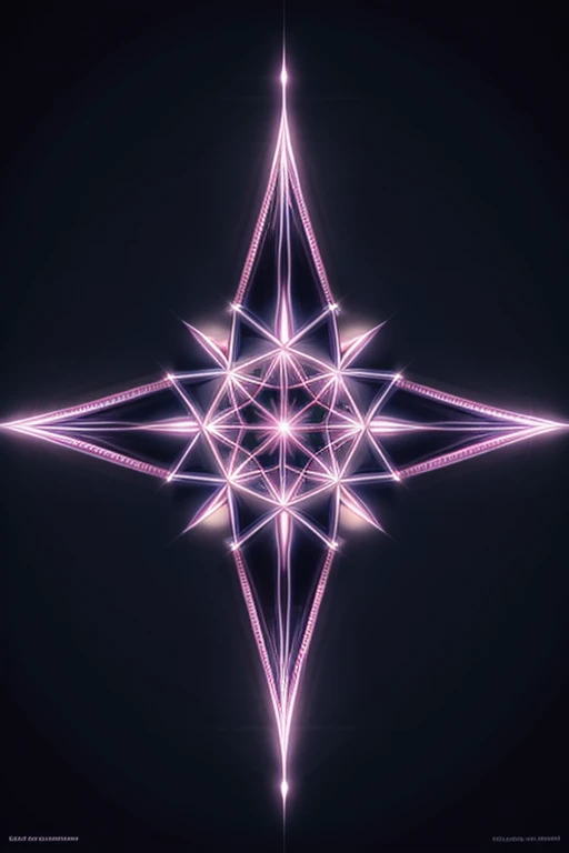 A beautiful creature that is growing from a eight pointed star in the center, growing like a biomechanical organism, pale pink, black and metallic silver,like a living organism, shining bright, growing in symmetrical designs and arabesques, adorned with blue lights, digital art, masterpiece, highly detailed, 3d modelling, 4k resolution, abstract art, digital art, photographic