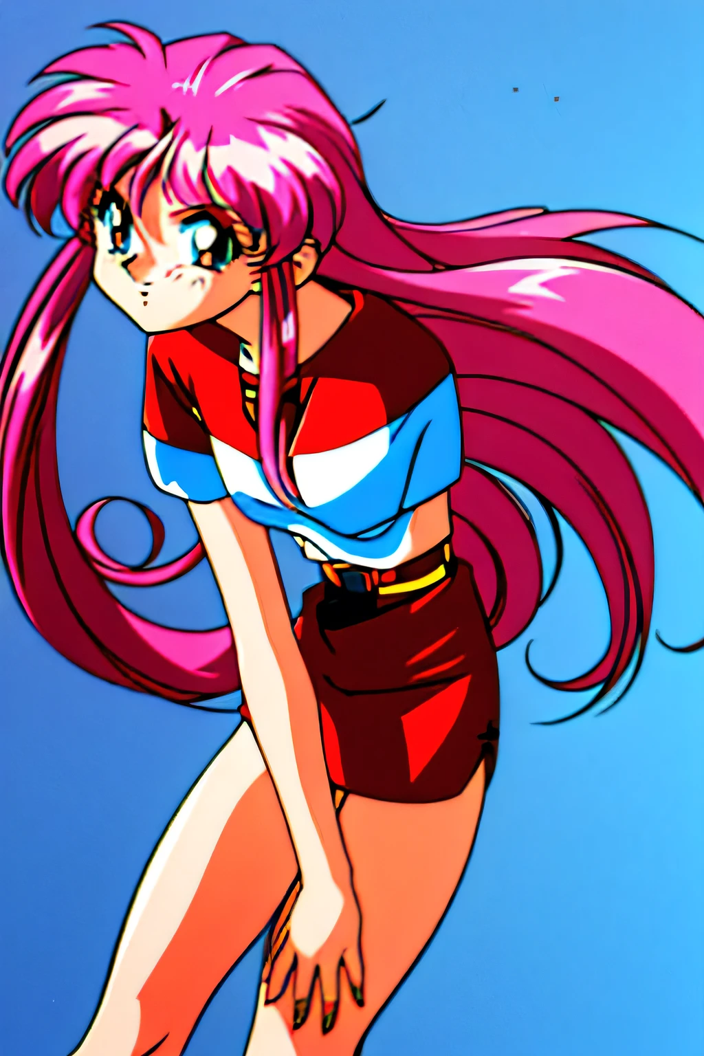 90s anime character pink haired girl dancing in a club、The background should be pure white so that it can be cut out.