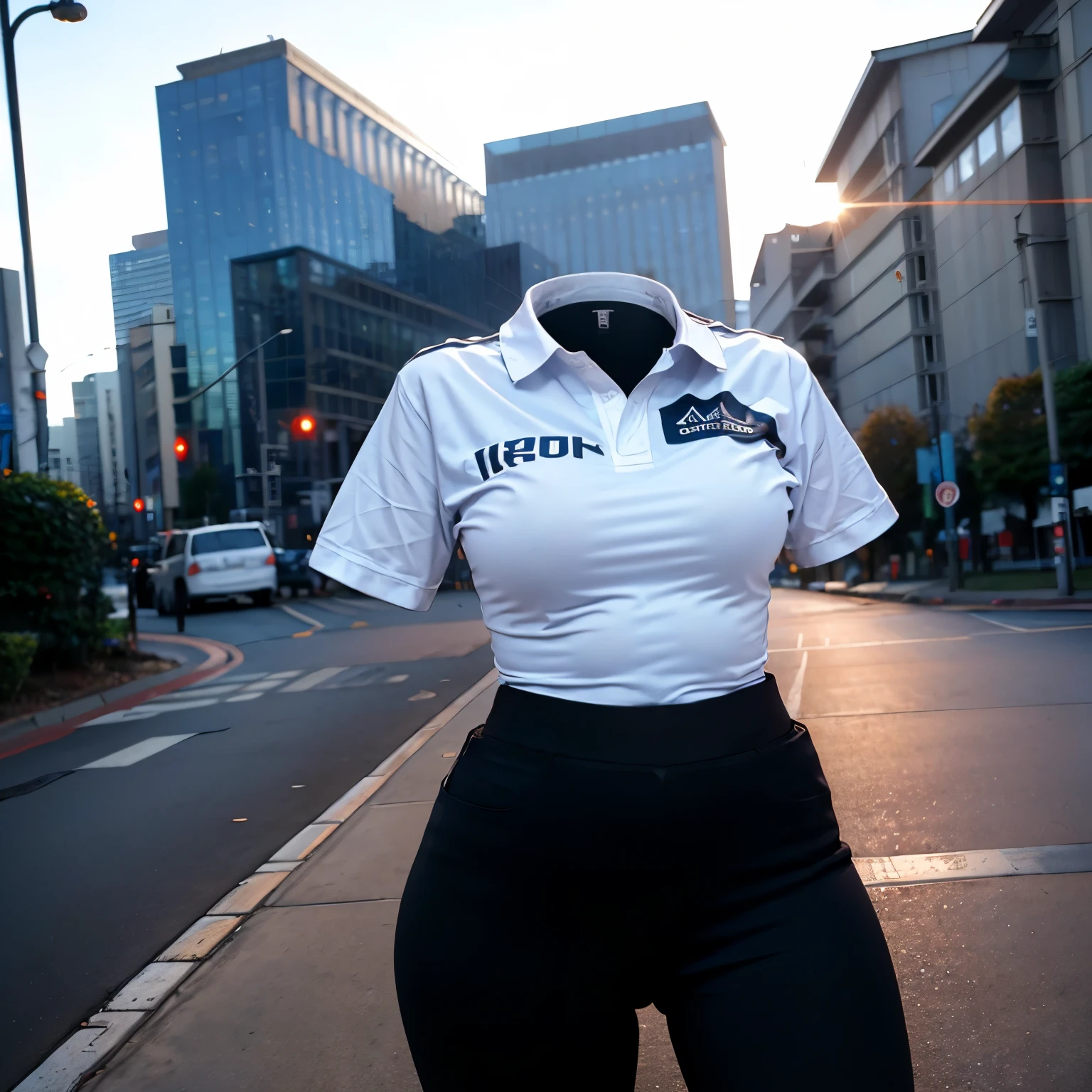 school polo shirt, black leggings, cute big breasts, (invisible, no human, headless, handless:1.5), (8k, RAW photo, best quality, masterpiece:1.2), (realistic, photo-realistic:1.37), photon mapping, radiosity, ((Hasselblad photography)), physically-based rendering