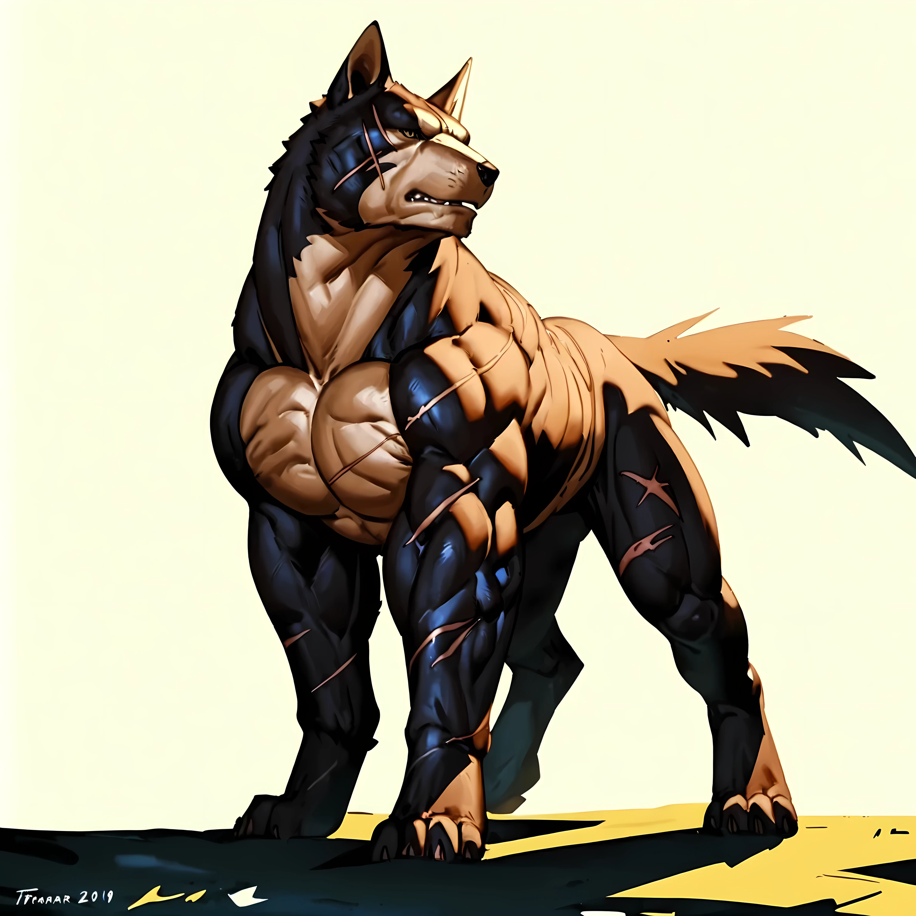 riki, detailed scars, brown fur, male, masculine, feral:1.1, quadruped, full body, (muscular forelegs, muscular neck, muscular shoulders, muscular hindlegs, muscular feral):1.2, heavyweight, pectorals:1.0, correct pectorals, paws, detailed, high quality, best resolution, cel shaded, solo, (no background, white background):1.5, dog tail, dog ears, by wfa, by seibear, by rossciaco, by taran fiddler, by echin:0.5, cel shaded, brown eyes, detailed eyes, open mouth, teeth, looking at viewer, (laying, laying on bed, laying on back, top view, paws curled):1.1, big balls, sheathed cock, thick sheathed cock, canine sheath