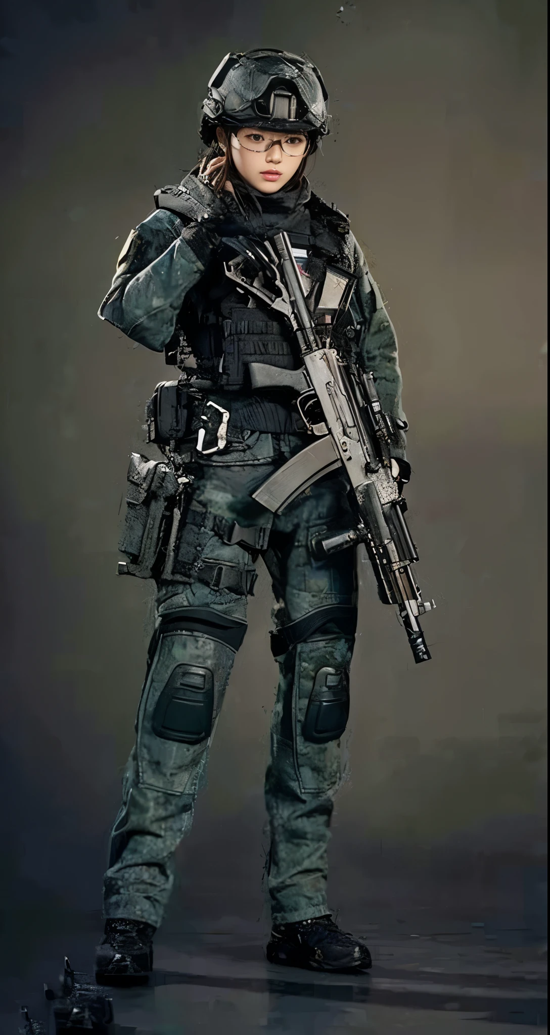 8k,Realistic Photo、Realistic Skin Texture、Superrealism、Japanese women、rifle、goggles、