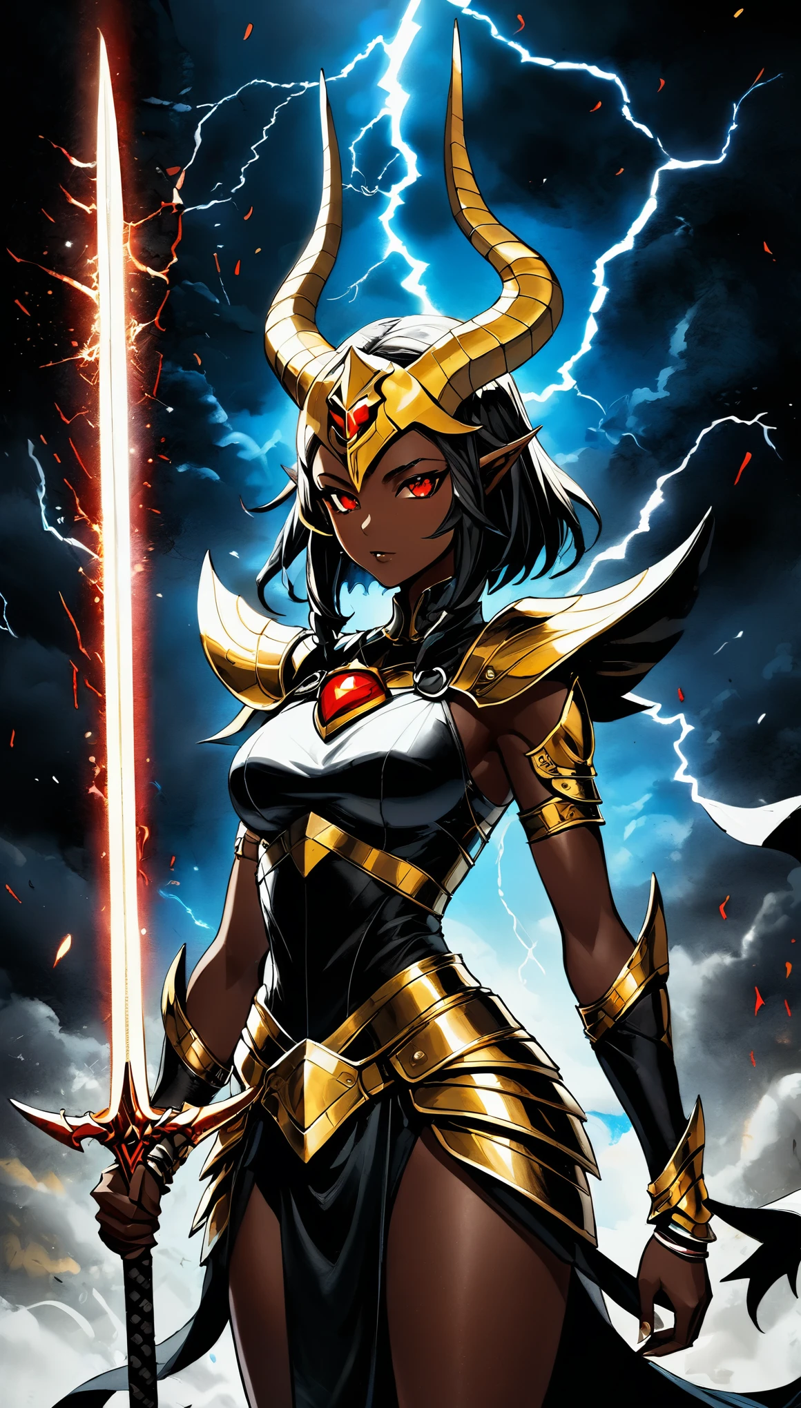 super fitness，There is a piece of digital art, This painting depicts a girl with a golden head and horns warrior, glowing red eyes，movie shot，Lightning Effects，，unfinished, incubation (texture)，black battlefield background，natural lighting，dark skin，dark atmosphere，Dragon Knight full body photo, Mysterious Anubis and Valkyrie, Super detailed fantasy characters, dragon portrait, black balance color, white and red，sleipnir&#39;photo, ghost of anubis, 4K details fantasy, Polaroid Counting Trends, zbrush competition champion, Draw using zbrush, ZBrush Central Competition Champion, warrior, (The whole body is covered with blood:1.2)