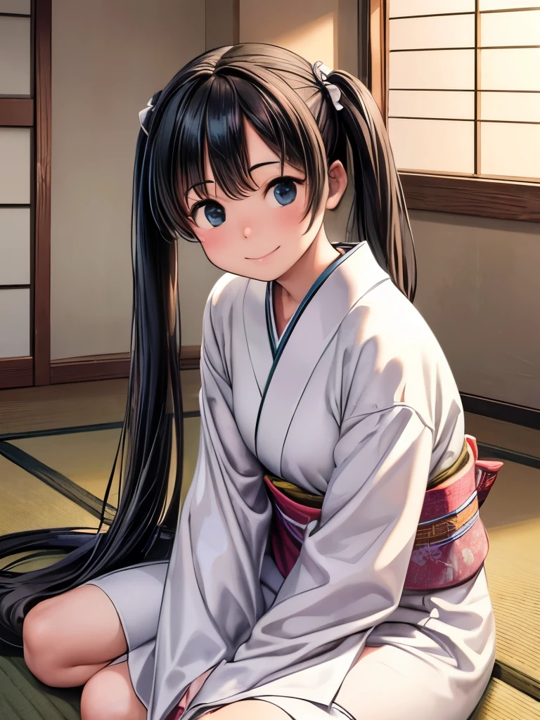 (masterpiece、highest quality、highest quality、Official Art、Beautiful and beautiful:1.2)、(One girl:1.3)Hatsune Miku、Twin tails,Beautiful breasts,winter new year event announcement poster, (highest quality,Realistic),alone,Beautiful Japanese Women,Traditional Kimono,Natural posture,優しいsmile,Impressive Gaze,Traditional hairstyle,Tatami room,(Attractive pose),Professional Photographer,Shallow depth of field,Backlight, Leaning forward, In a pose like sitting upright facing forward., Place your hands on the floor, Tilt your head and look up, smile, I want to thank all the viewers
