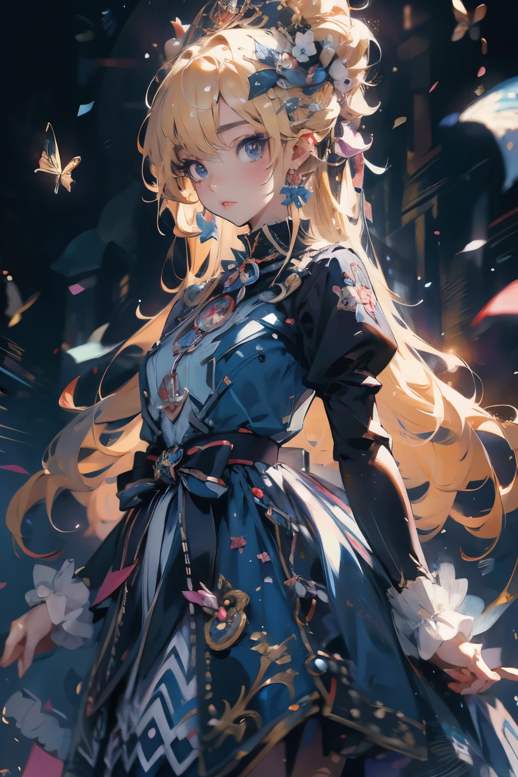 Anime girl in blue dress，I have blonde hair, Blonde Princess, Anime fantasy illustration, Anime fantasy artwork, Beautiful fantasy anime, Kshat Krentz Key Art Female, Beautiful anime artwork, blonde anime girl with long hair, Anime Art Wallpapers 8K, Beautiful anime art, anime art wallpaper 4k, anime art wallpaper 4k，Gveiz, Anime Style 4K