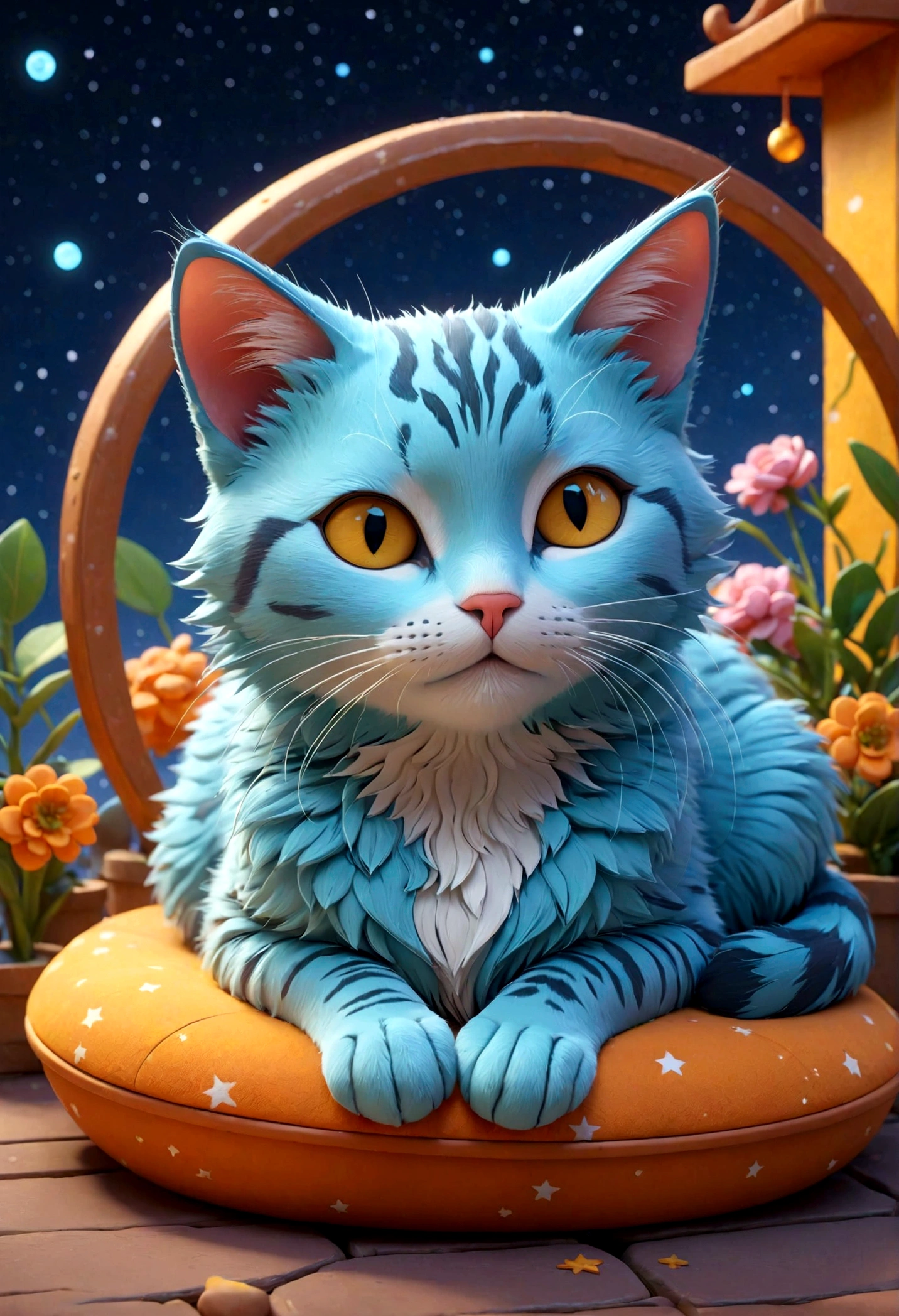 Starry Sky,Bright colors,Rich details, Lovely 3 d render, Lovely! c4d, 3D Rendering Style, Stylized as a 3D rendering, Lovely creature, Stylized 3D, Soft 3D Rendering, Lovely detailed digital art, Stylized 3D rendering, Cute numbers, 3D Minimal Shop Cat,Sleeping