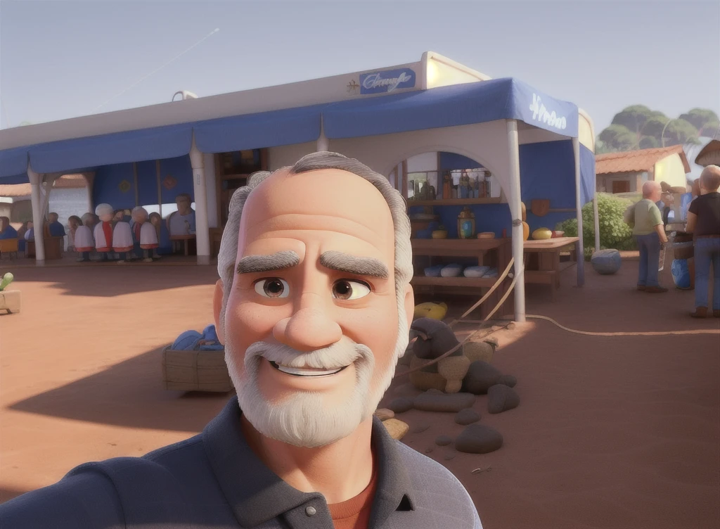Homem careca de cerca de 50 anos, cabelo, sobrancelhas e barba grisalho, pouco cabelo, estilo disney pixar, alta qualidade, melhor qualidade