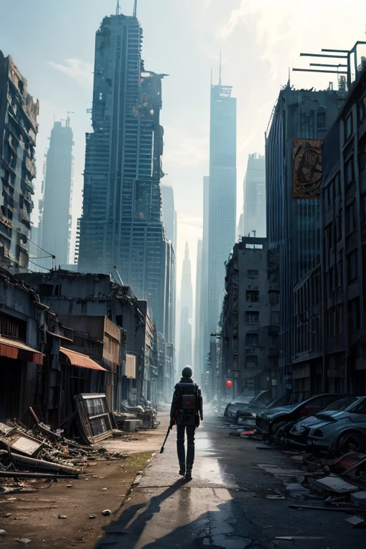 highest quality、A ruined futuristic city、dim、Surrealism