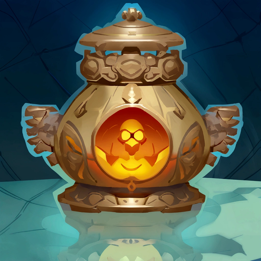 there is a cartoon image of a gold urn with a question mark, stylized game art, stylized concept art, item art, art of wlop and greg rutkowski, polycount contest winner, object concept art, hyperdetailed scp artifact jar, game asset, ancient symbol behind it, dim lantern, rendered art, game icon stylized, loot box,Alchemy furnace,
