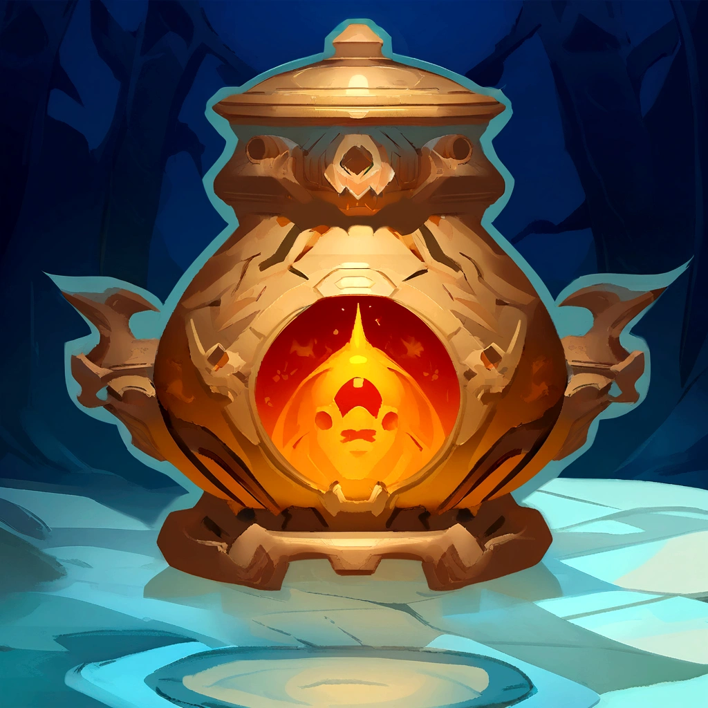 there is a cartoon image of a gold urn with a question mark, stylized game art, stylized concept art, item art, art of wlop and greg rutkowski, polycount contest winner, object concept art, hyperdetailed scp artifact jar, game asset, ancient symbol behind it, dim lantern, rendered art, game icon stylized, loot box,Alchemy furnace,Chinese style,