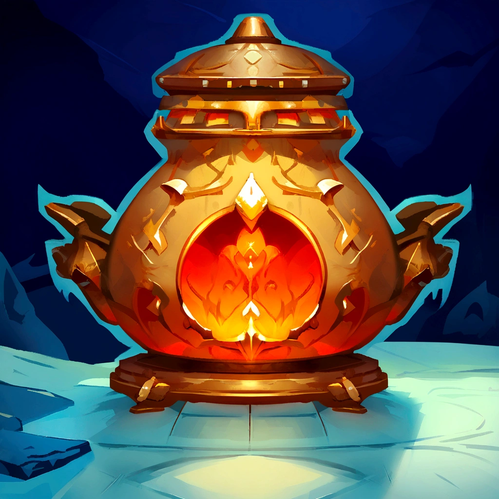 there is a cartoon image of a gold urn with a question mark, stylized game art, stylized concept art, item art, art of wlop and greg rutkowski, polycount contest winner, object concept art, hyperdetailed scp artifact jar, game asset, ancient symbol behind it, dim lantern, rendered art, game icon stylized, loot box，Alchemy furnace，Chinese style，
