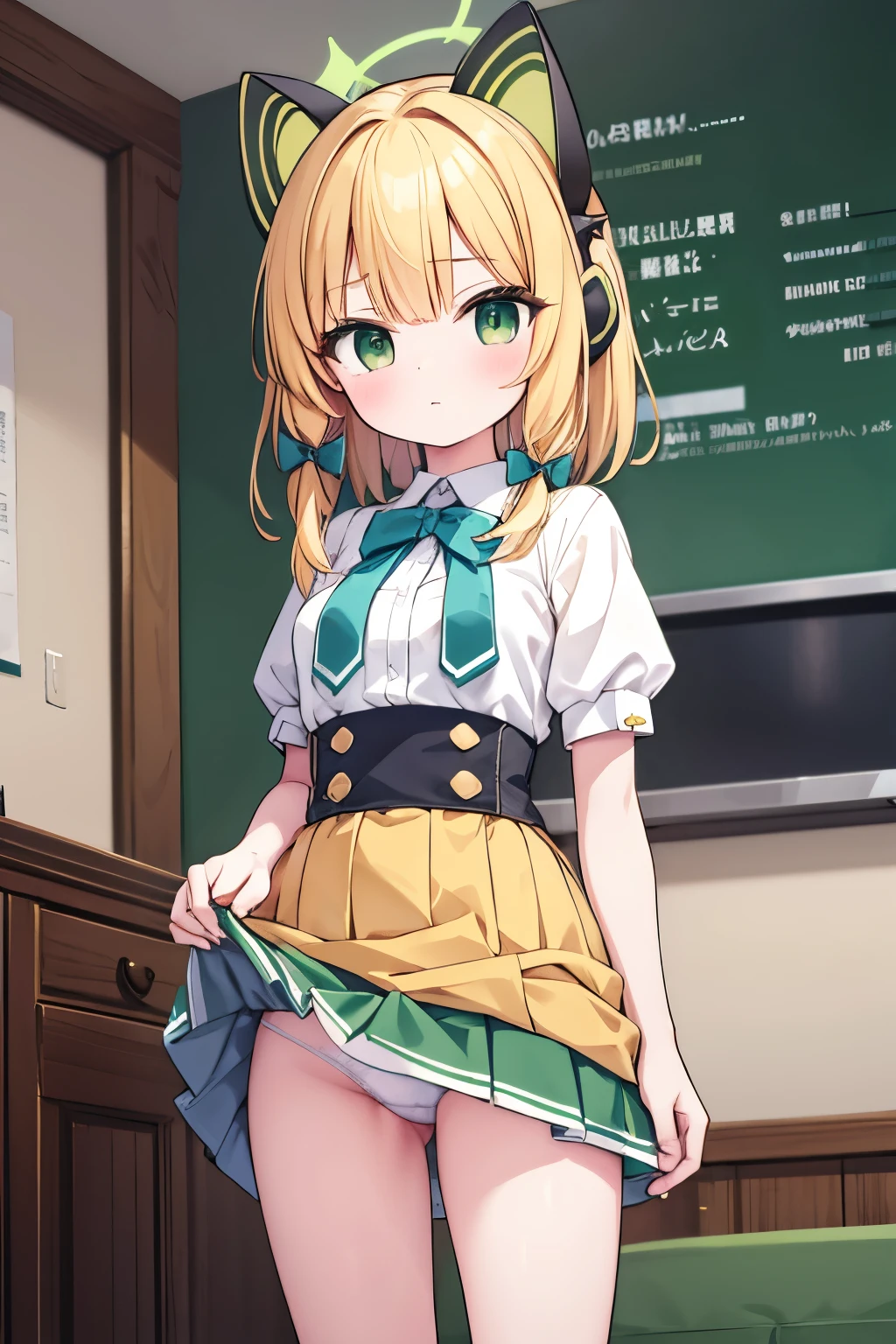 B Cup masterpiece highest quality High resolution Blonde uniform student Skirt lifted Show your pants cute Midori Saiba Small Mouth Light in your eyes Eye highlights
