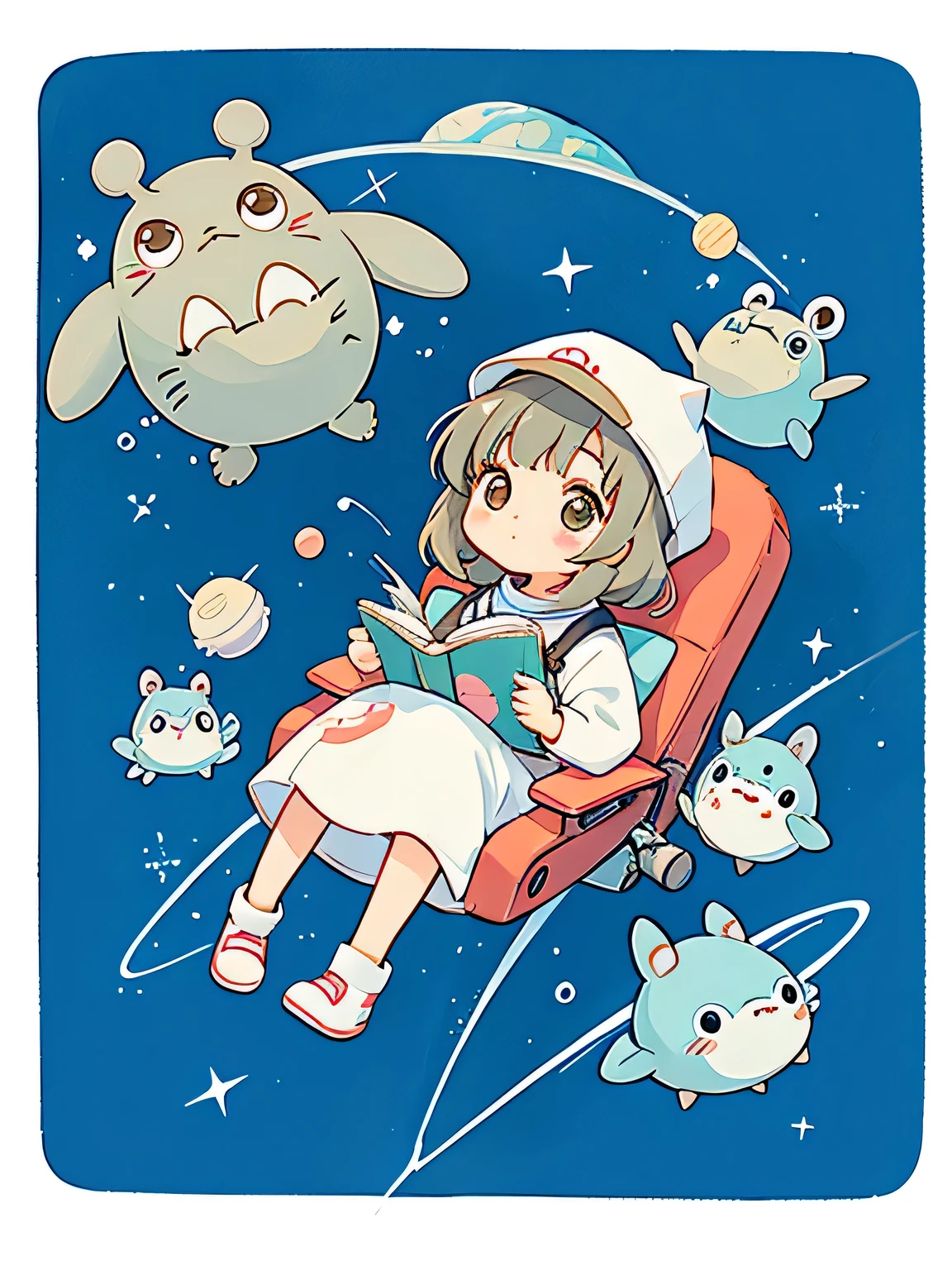 Hayao Miyazaki style, Kawaii Design, most beautiful girl ever、Chibi, Space Travel、Cute Totoro