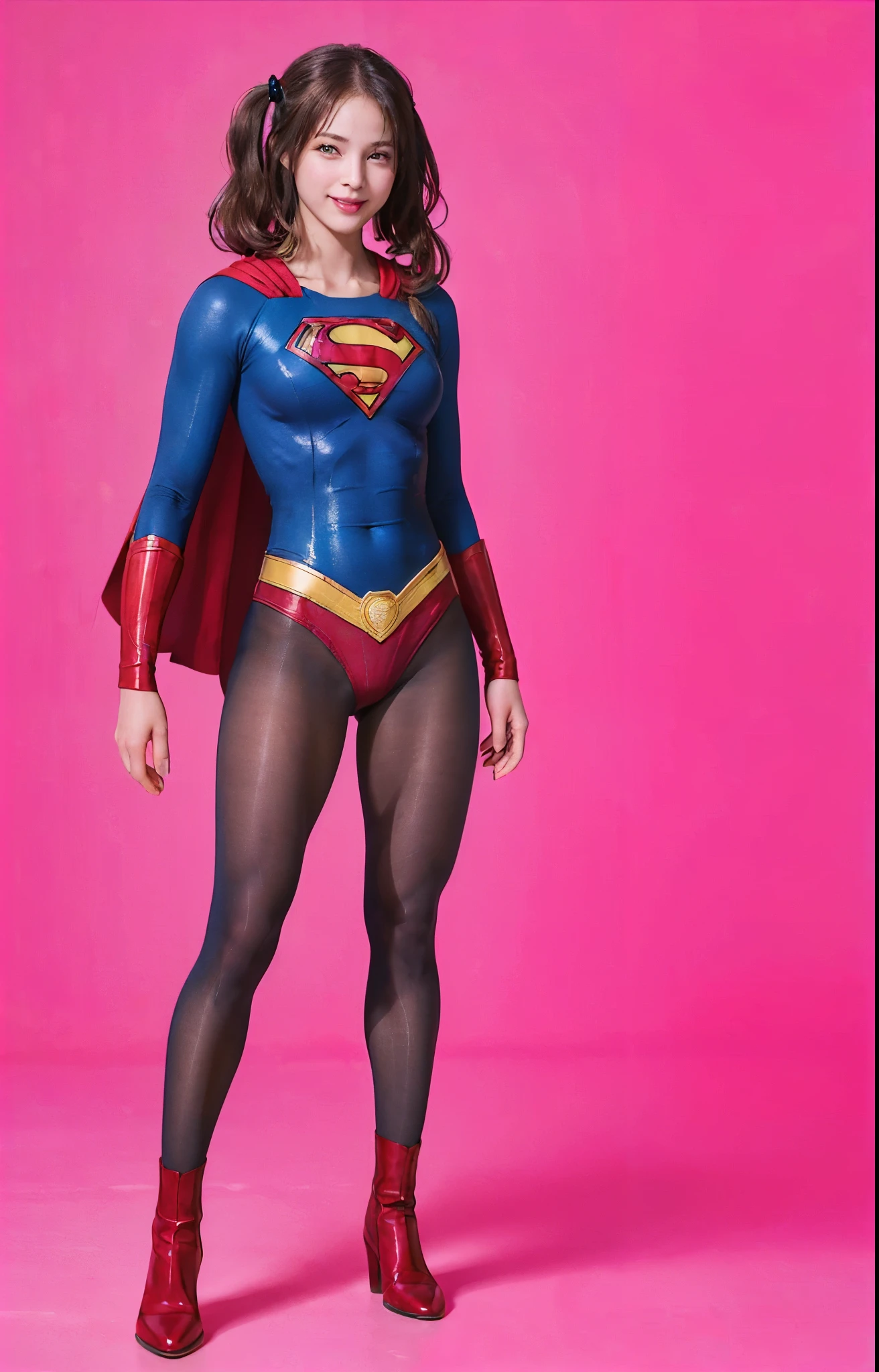 No background、(((Beautiful legs in black tights.)))、(((Legally express the beauty of your smile)))、((((Make the most of your original images)))、(((体にぴったりフィットするSupergirl Costume)))、(((Supergirl Costume)))、(((Beautiful twin tail hairstyle)))、(((She is winking cutely.)))、(((Please wear black tights....、Wear red boots)))、((Best image quality、8k))、((highest quality、8k、masterpiece:1.3))、(((Preserve background )))、Sharp focus:1.2、Beautiful woman with perfect figure:1.4、Slim Abs:1.2、Wet body:1.5、Highly detailed face and skin texture、8k