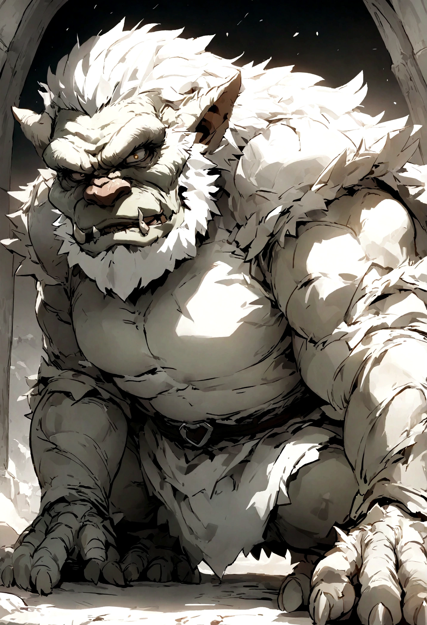 A white tiger orc,extremely cute，Very strong,It's covered in white,and human