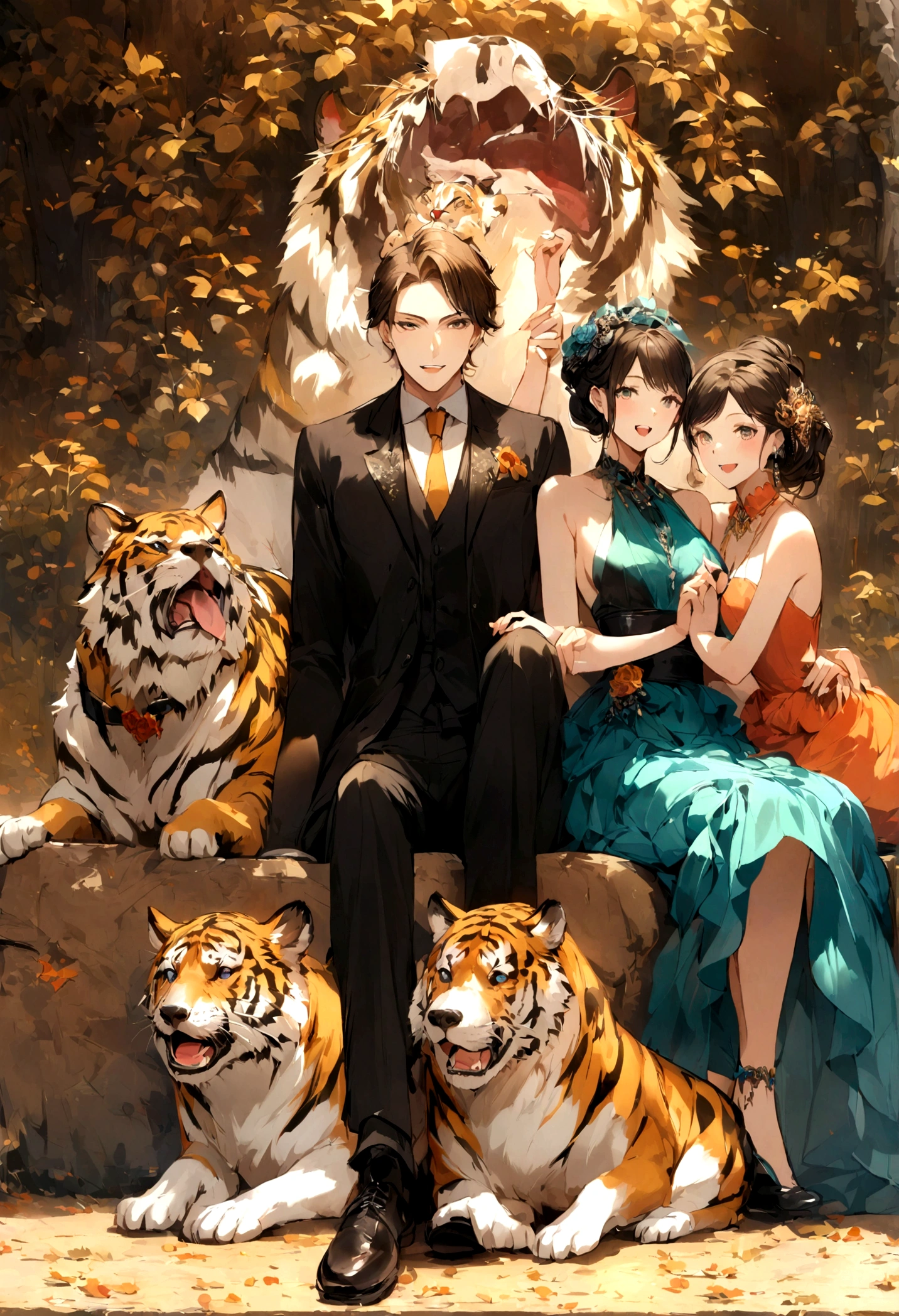 My family,two man,three girl and dog,tiger