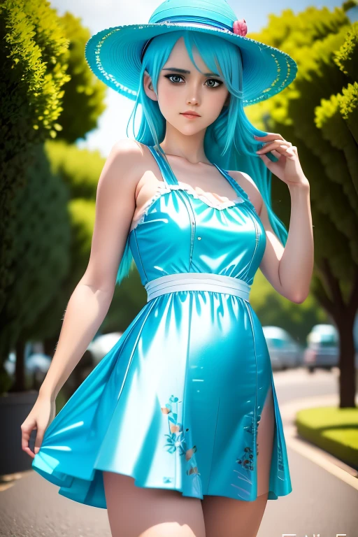anime girl with blue hair wearing a straw hat and a blue dress, artwork in the style of guweiz, beautiful anime portrait, guweiz, beautiful anime girl, beautiful anime style, anime girl with teal hair, anime style. 8k, in the art style of bowater, beautiful digital illustration, beautiful character painting, stunning anime face portrait