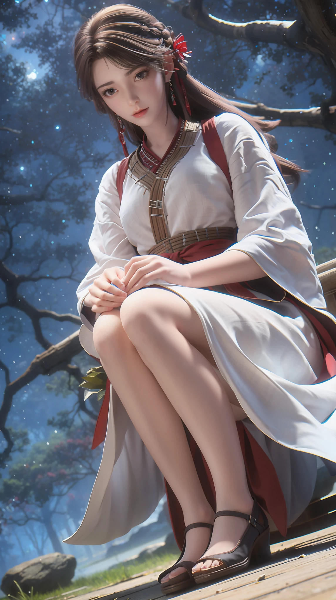 Cartoon woman kneeling on the starry sky, Water splashes at the knees，CG Social Trends, Smooth anime CG art, Starry sky background，Full body view，Royal sister kneeling posture