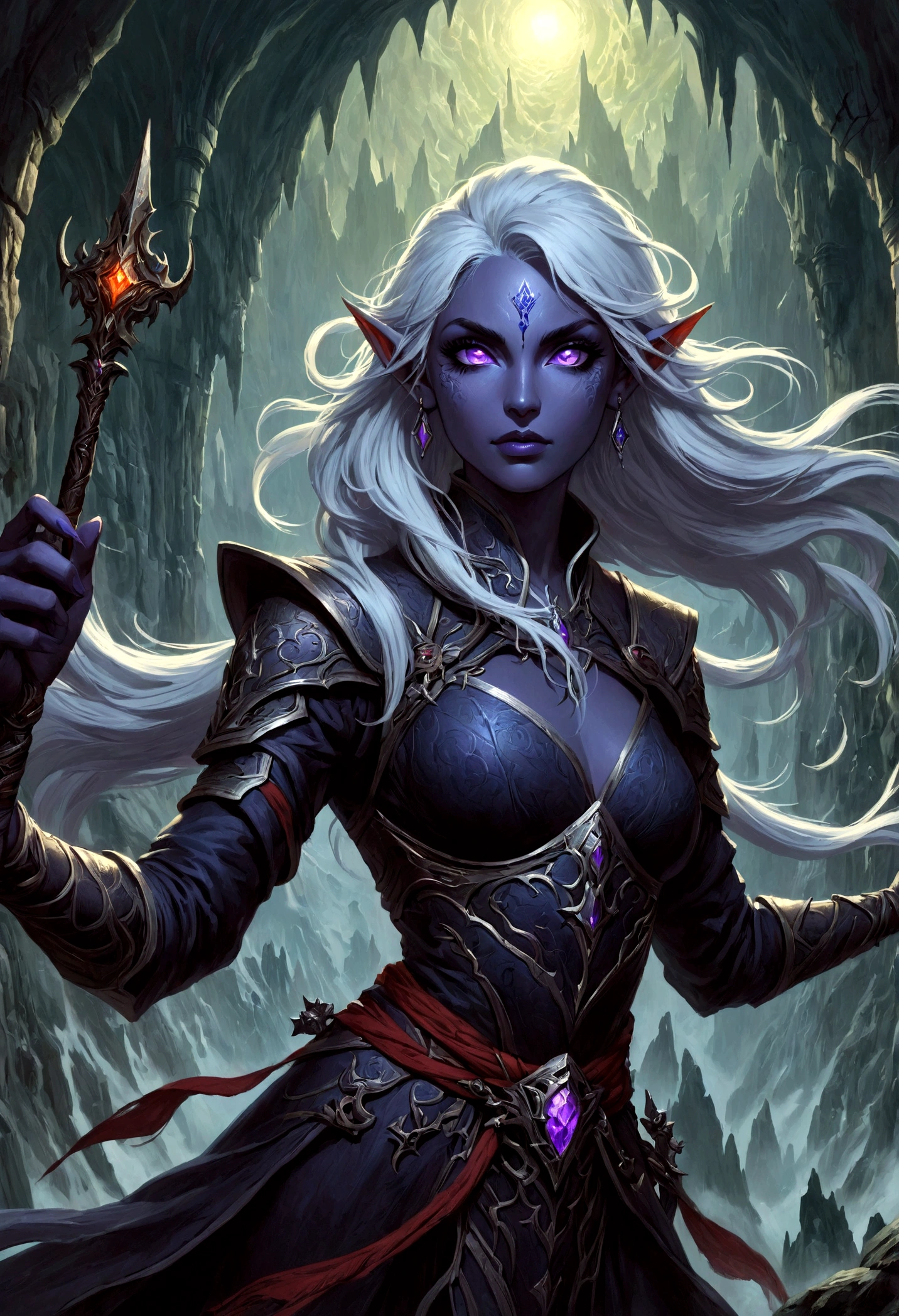 白发Dark Elves， Noah Bradley (Noah Bradley) Inspiring Portraits,Dark Elves，Drow，Dungeons &amp; Dragons，Magic Game，magic，Summon the Divine Dragon