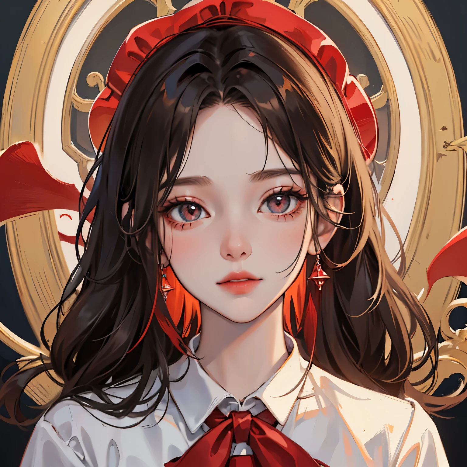 (portrait:1,3),A girl in red wearing sweater, in the style of anime art, vray, romantic academia, delicate shading, Dark white, 32k ULTRAHD, Baroque exaggeration
