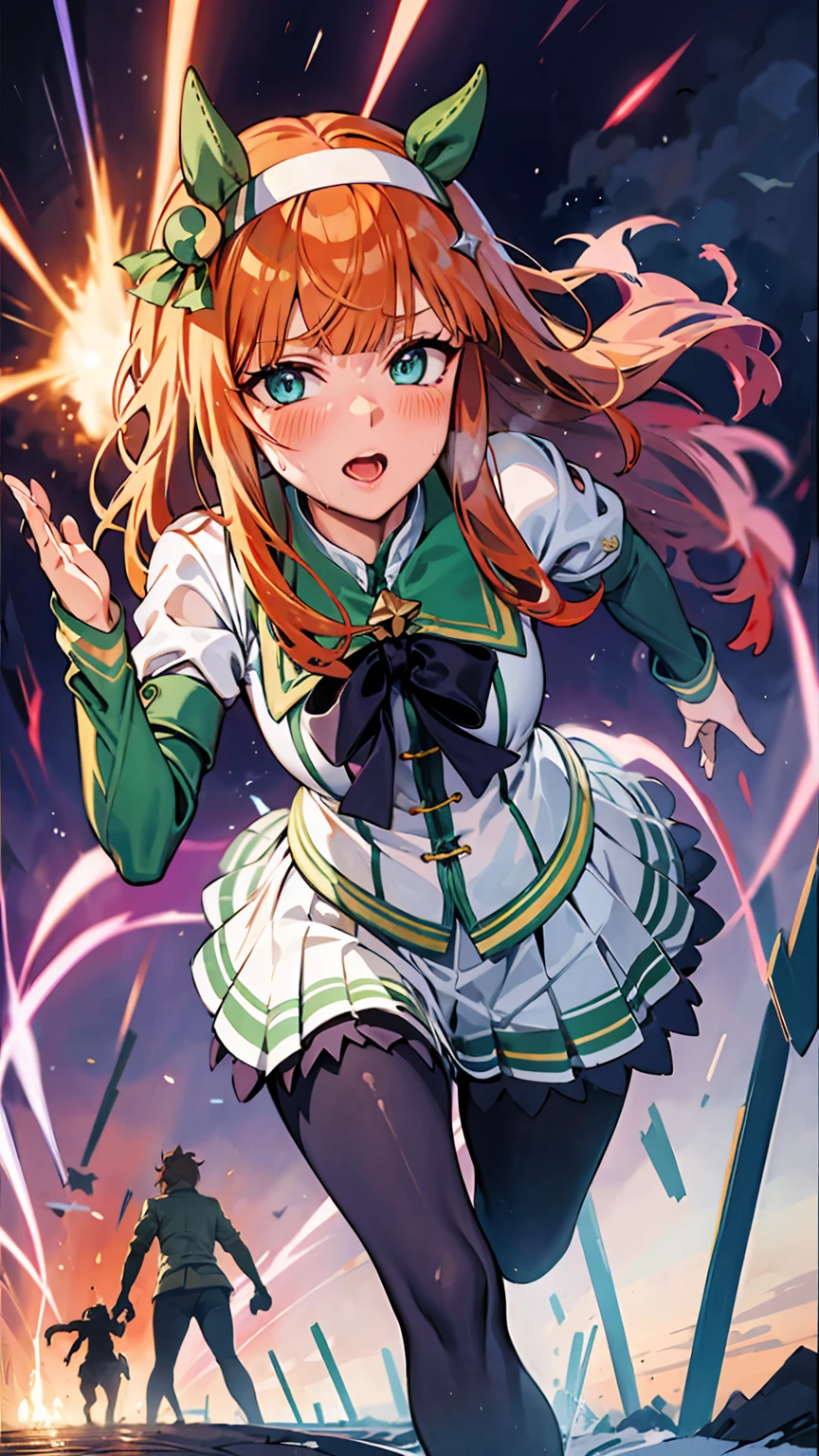 Best image quality、High resolution、masterpiece、super high quality、Arena、Run、颯爽とRun、Sweaty、Very short pleated skirt、Heavy breathing、Blushing、4K quality、Black Pantyhose、shout、Explosive、Burst speed、Sonic、light speed、Open your mouth wide、もの凄い勢いでRun、A big storm is brewing