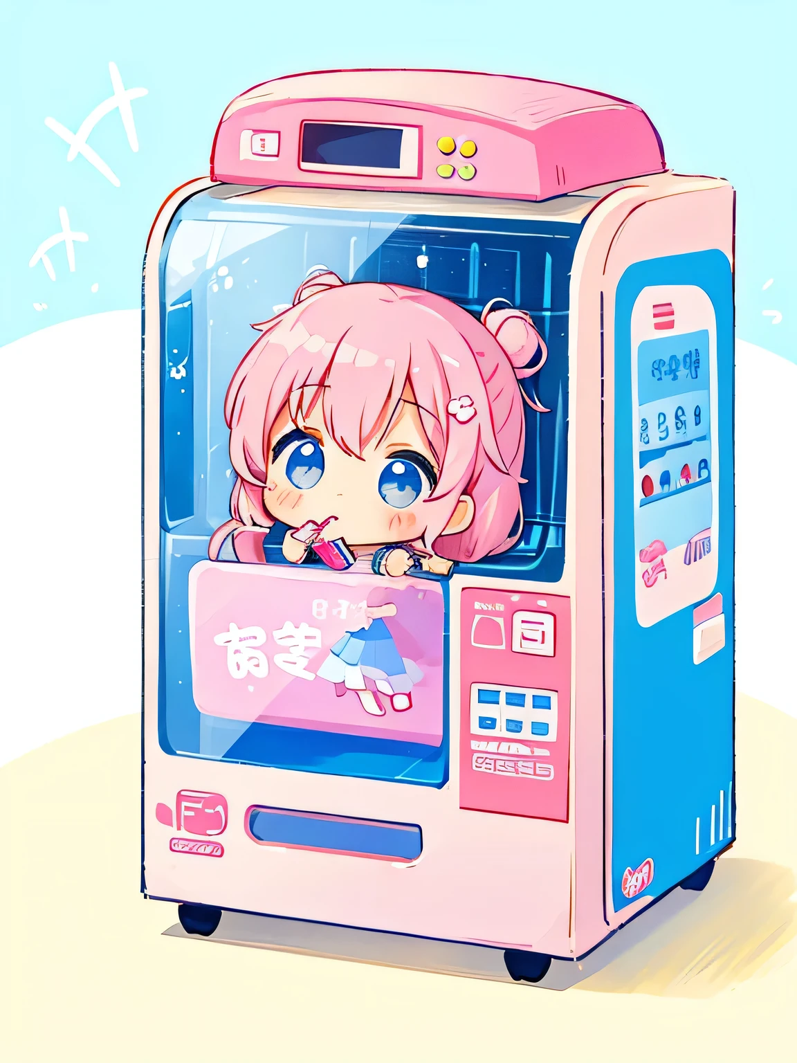 Momoko Sakura style, Kawaii Design, The most beautiful girl of all time、Chibi, drinking, Pepsi、vending machine