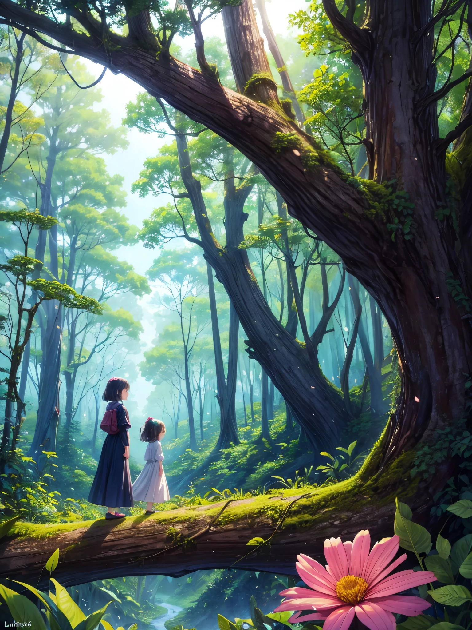 Lala and Kiki walked through tall trees and thick bushes. They discovered colorful flowers they had never seen before. As they walked further, suddenly they heard a strange sound.
