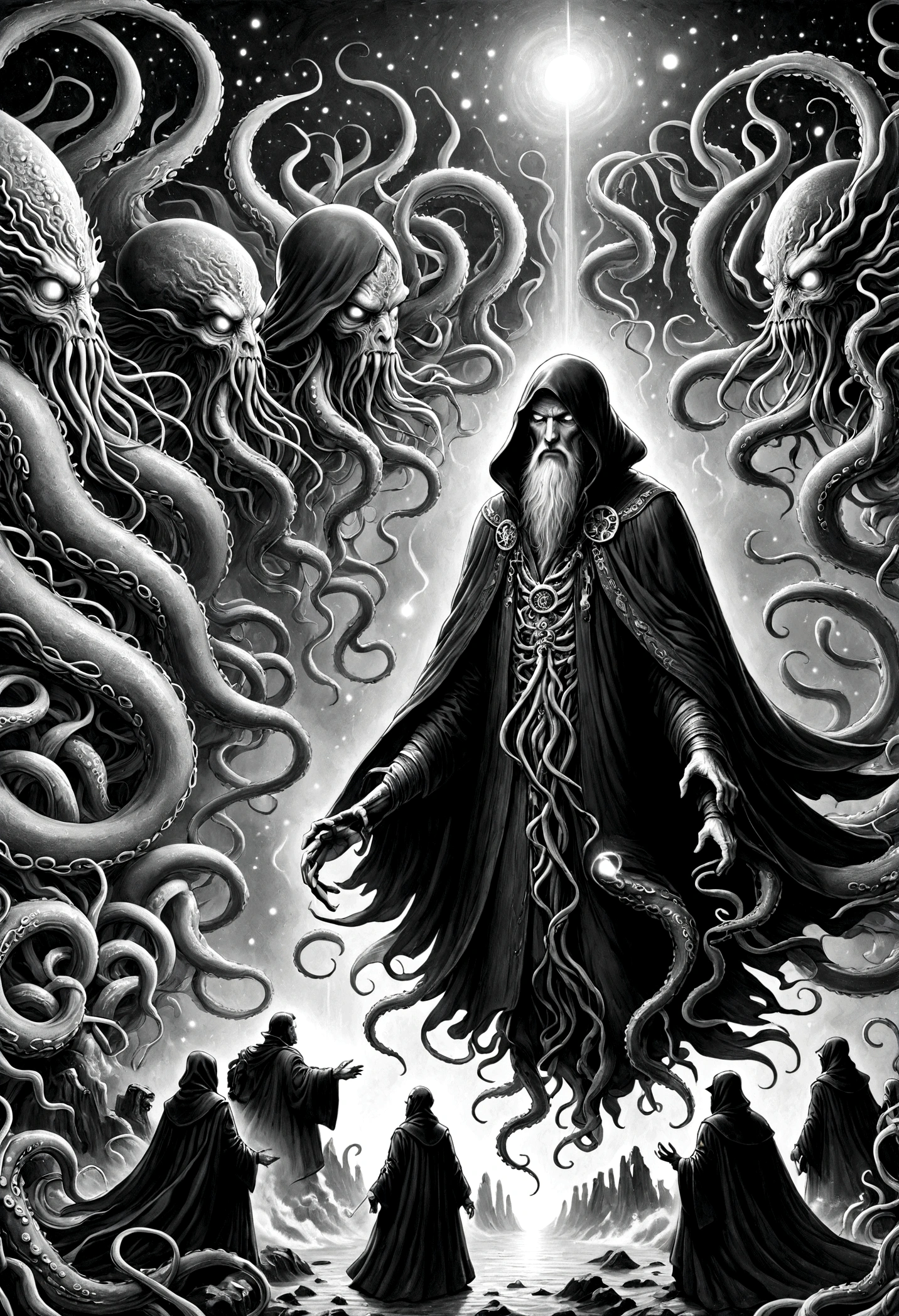Cthulhu Mythos,Cosmology,Long tentacles,Holy and demonic figures,cloak,Compared