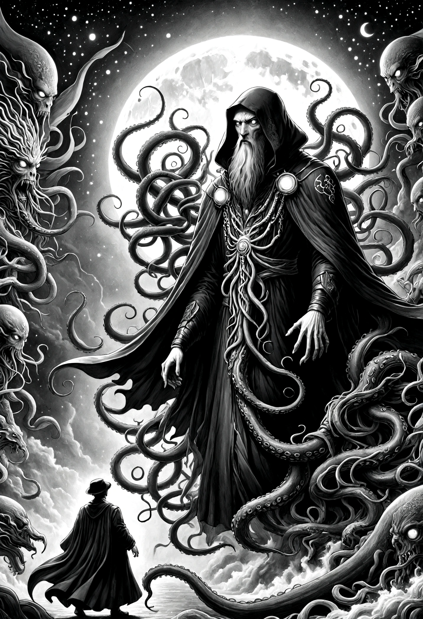 Cthulhu Mythos，Cosmology，Long tentacles，Holy and demonic figures，cloak，Compared