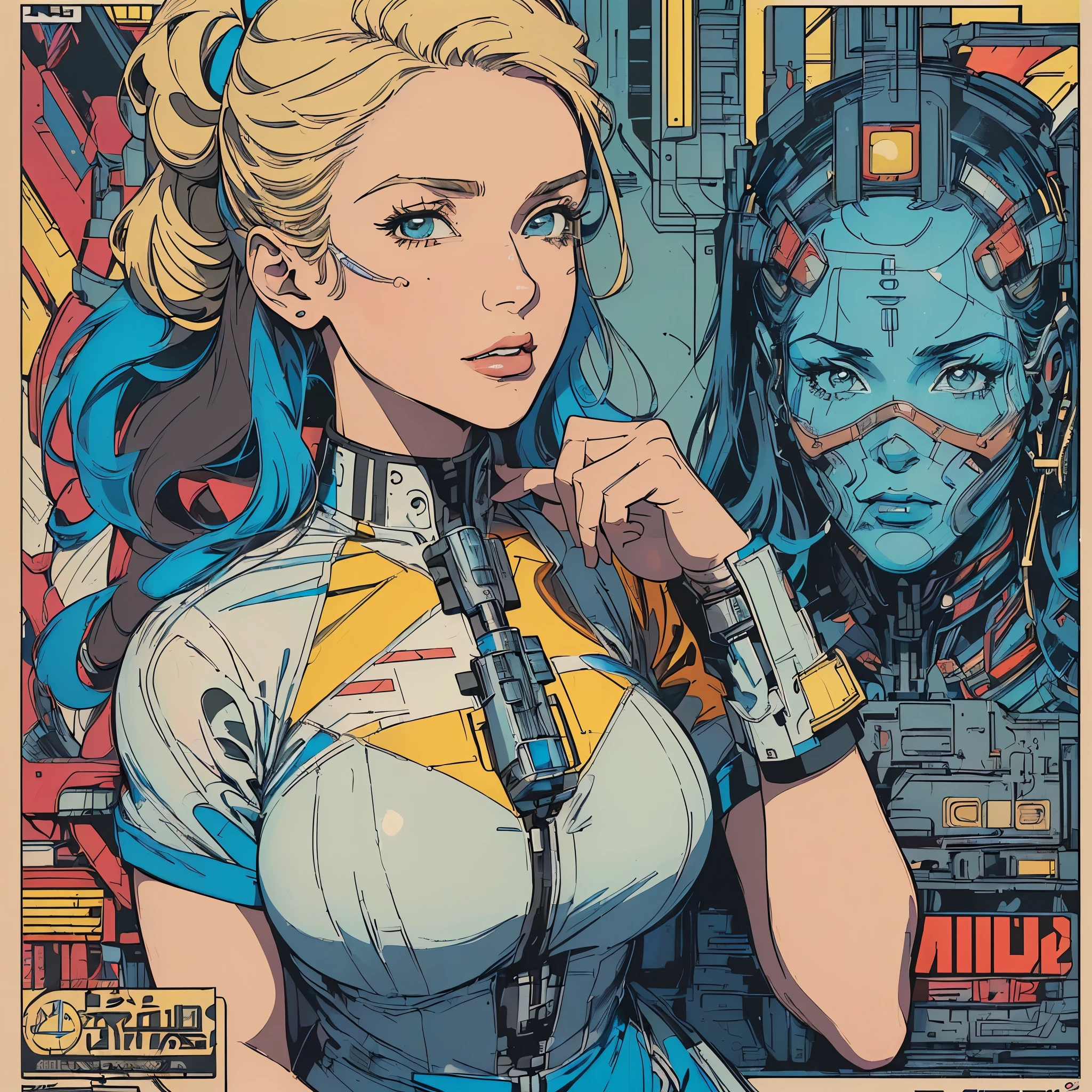((((highest best quality))),(((32k))),(((solo:1.2))),(((1girl:1.2))),(((geometric movie poster))),(((futuristic))),(big breasts),(((American comic))),(((anime))),colorful,(((complicated background))),(((bust up))),(((highlight))),propaganda, Bauhaus, (((detailed complicated background))),(((detailed mechanic,machine))),(((the perfect person))),(((Super beautiful woman))),detailed perfect face